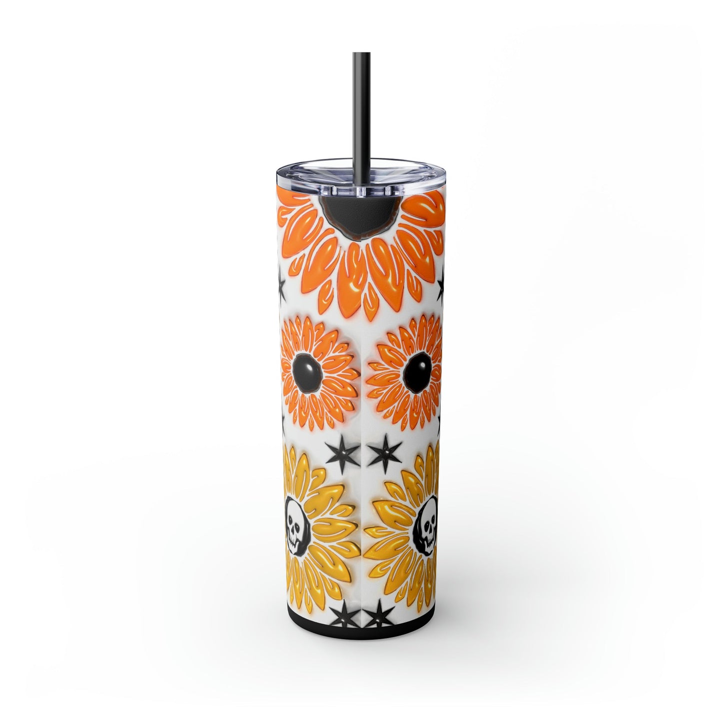 Skull-flower 3D Skinny Tumbler with Straw, 20oz - Moon & Starr Handcrafted Jewelry && More!