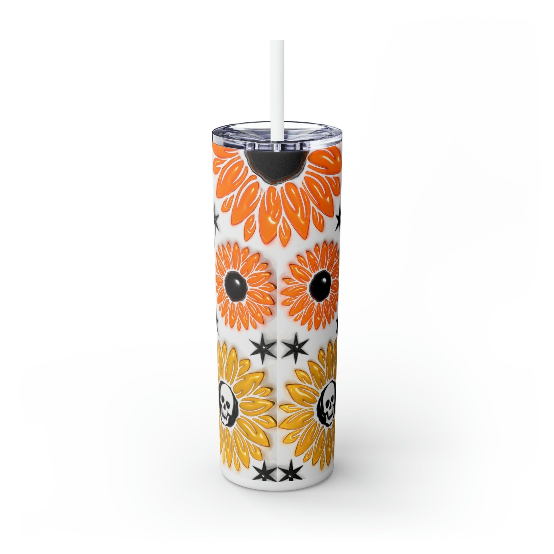 Skull-flower 3D Skinny Tumbler with Straw, 20oz - Moon & Starr Handcrafted Jewelry && More!