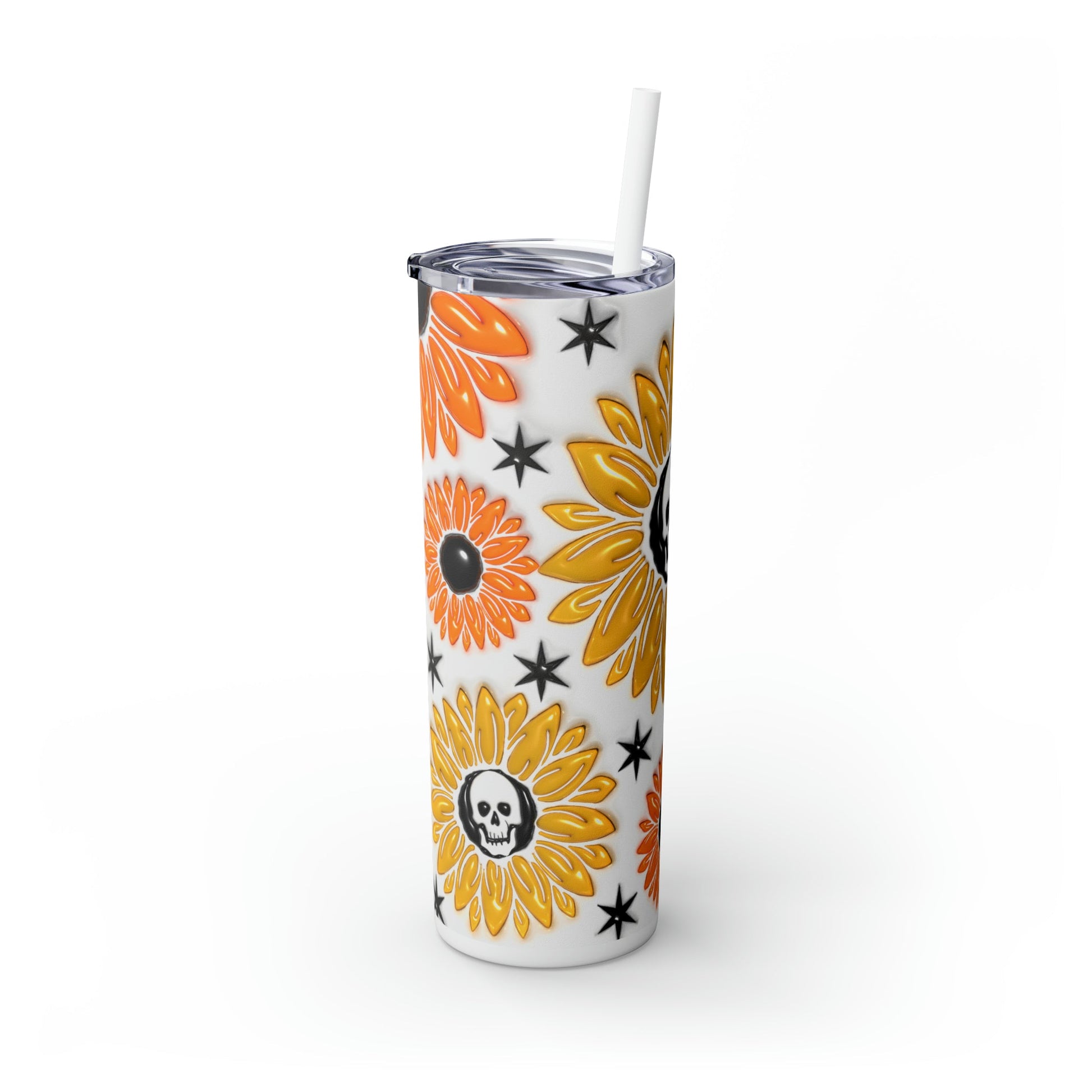 Skull-flower 3D Skinny Tumbler with Straw, 20oz - Moon & Starr Handcrafted Jewelry && More!