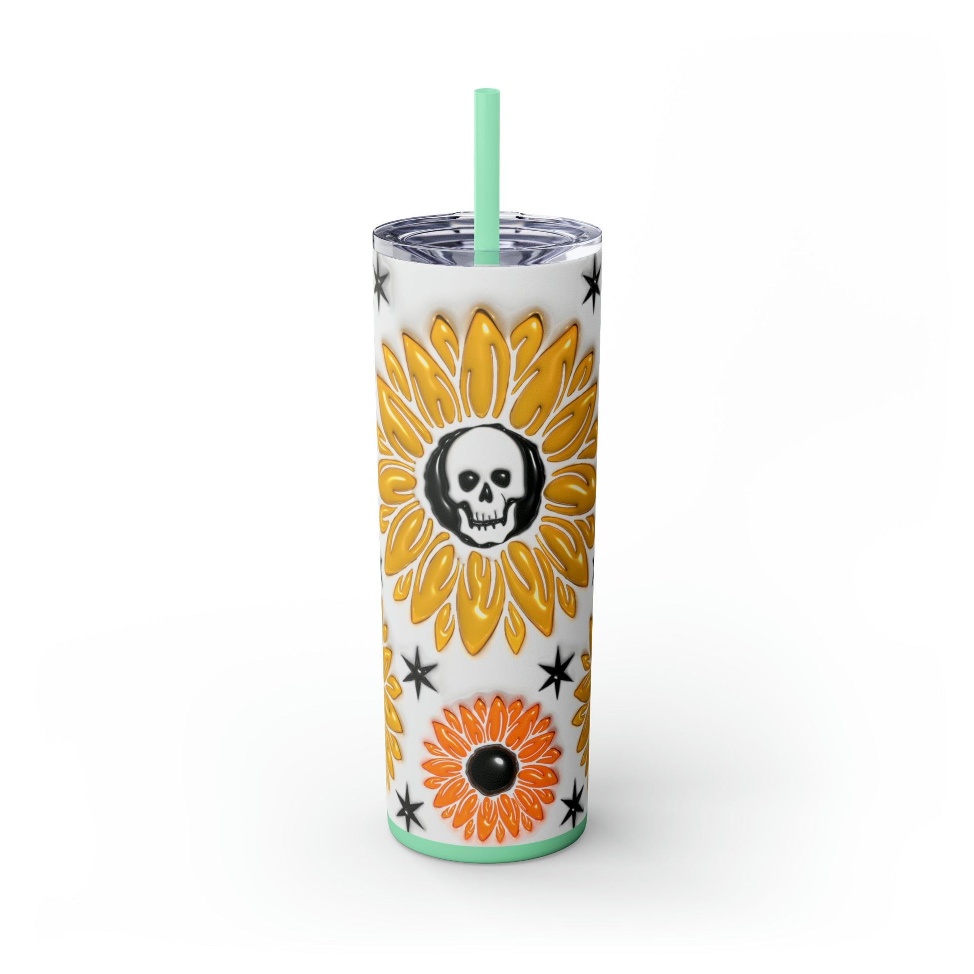 Skull-flower 3D Skinny Tumbler with Straw, 20oz - Moon & Starr Handcrafted Jewelry && More!