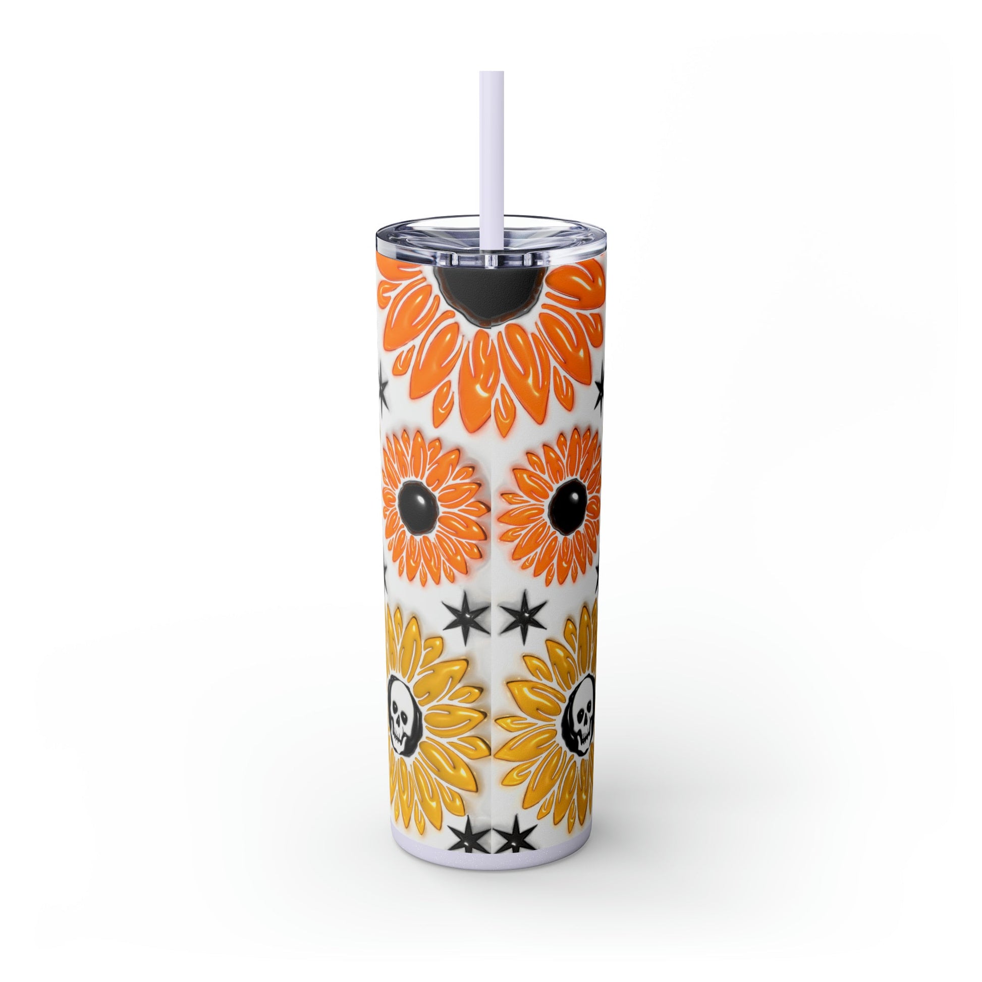 Skull-flower 3D Skinny Tumbler with Straw, 20oz - Moon & Starr Handcrafted Jewelry && More!