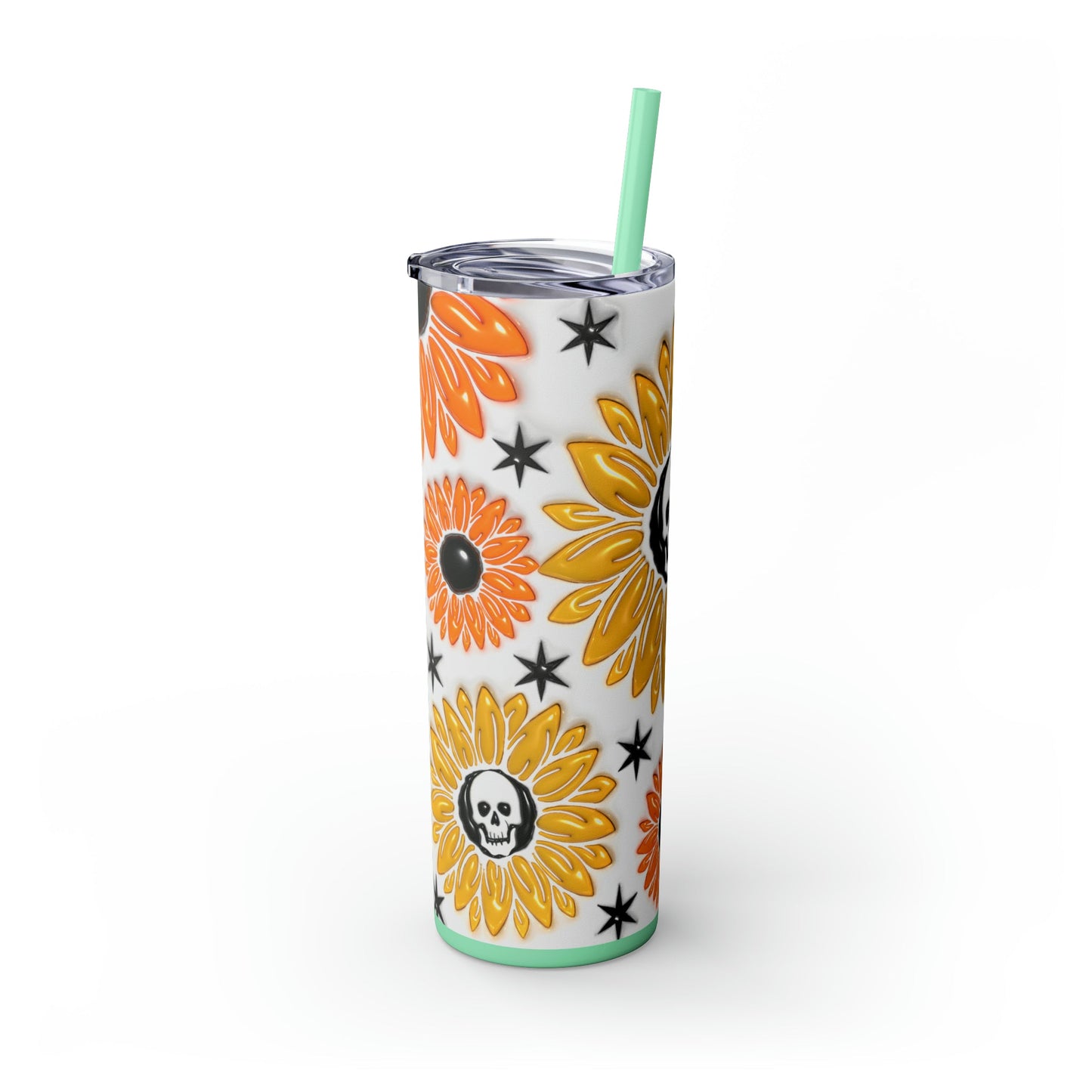 Skull-flower 3D Skinny Tumbler with Straw, 20oz - Moon & Starr Handcrafted Jewelry && More!