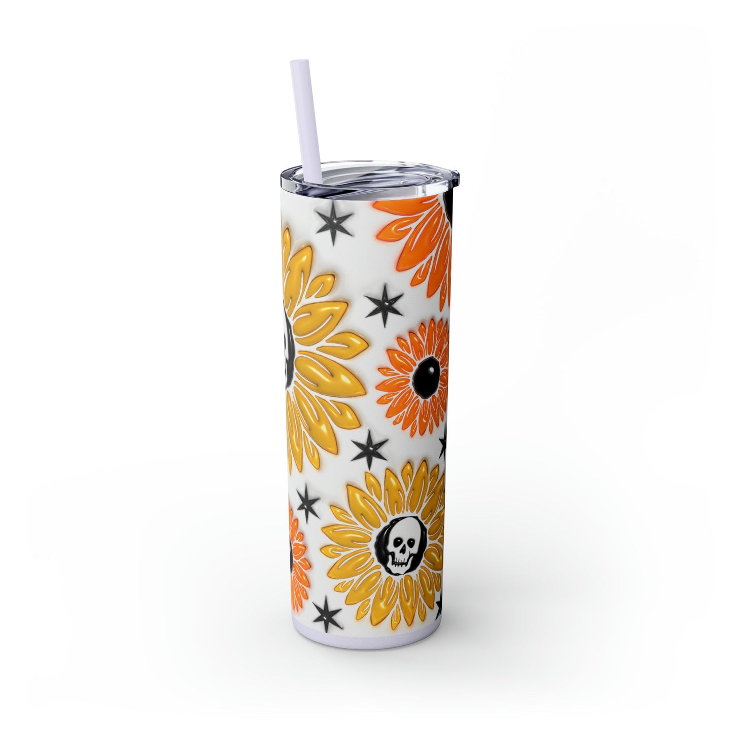 Skull-flower 3D Skinny Tumbler with Straw, 20oz - Moon & Starr Handcrafted Jewelry && More!