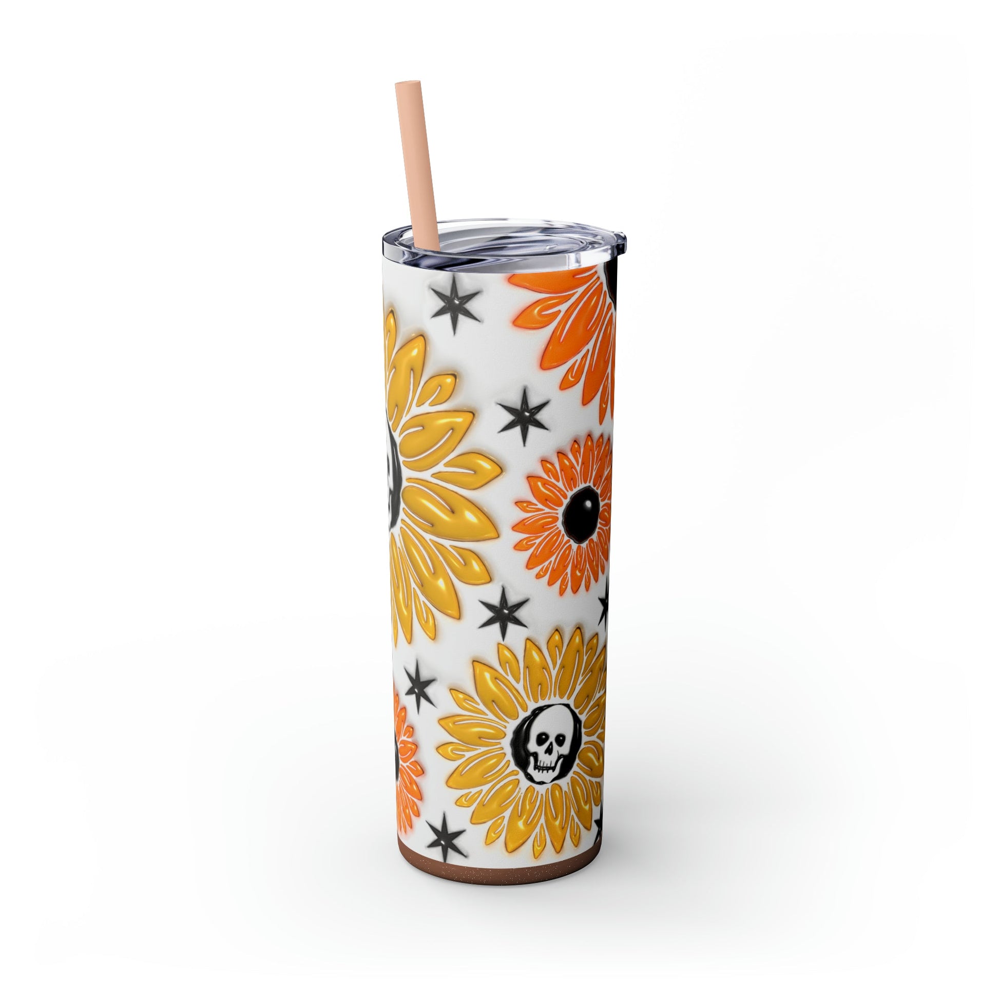 Skull-flower 3D Skinny Tumbler with Straw, 20oz - Moon & Starr Handcrafted Jewelry && More!