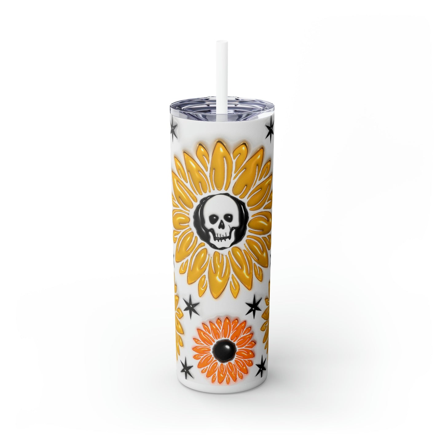 Skull-flower 3D Skinny Tumbler with Straw, 20oz - Moon & Starr Handcrafted Jewelry && More!