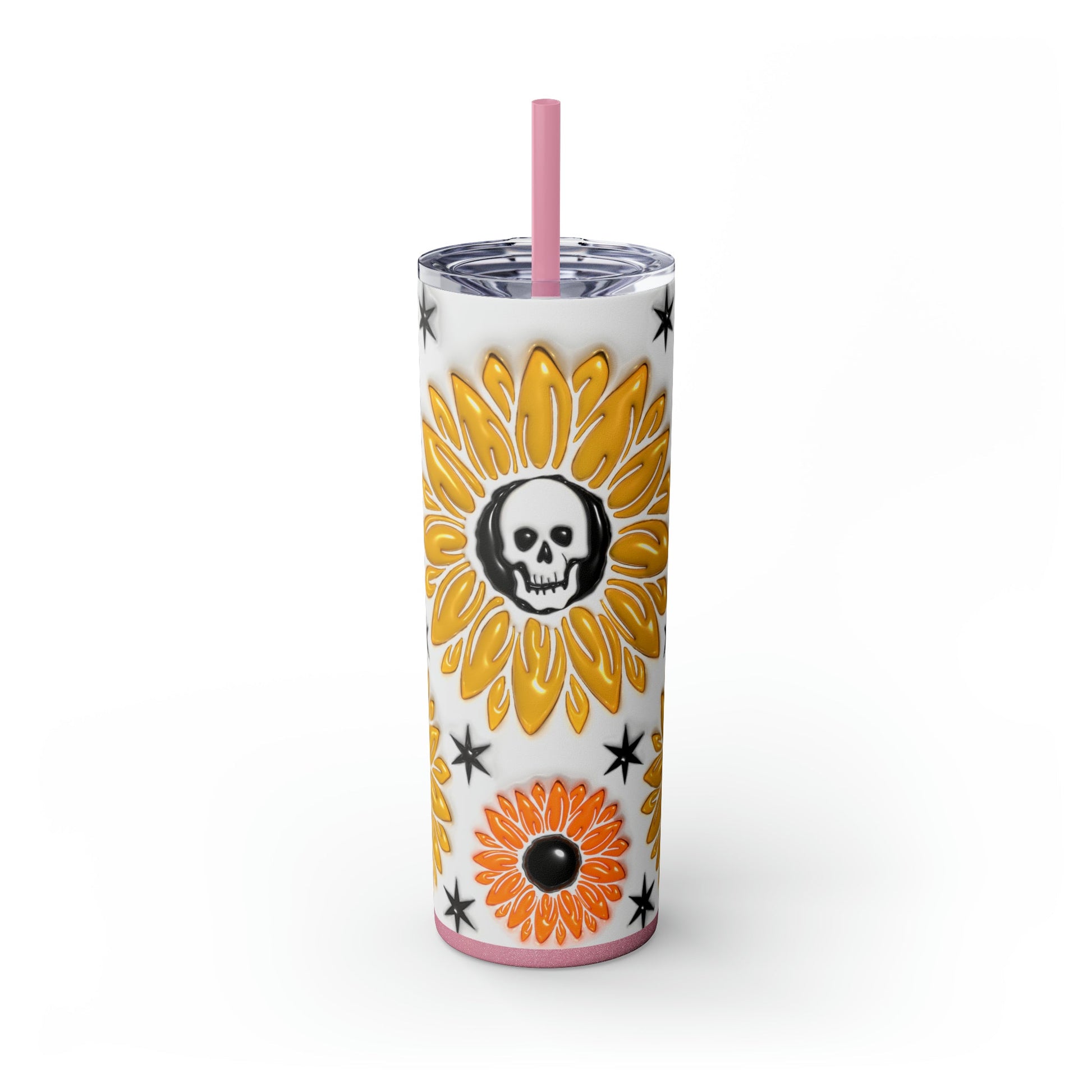 Skull-flower 3D Skinny Tumbler with Straw, 20oz - Moon & Starr Handcrafted Jewelry && More!