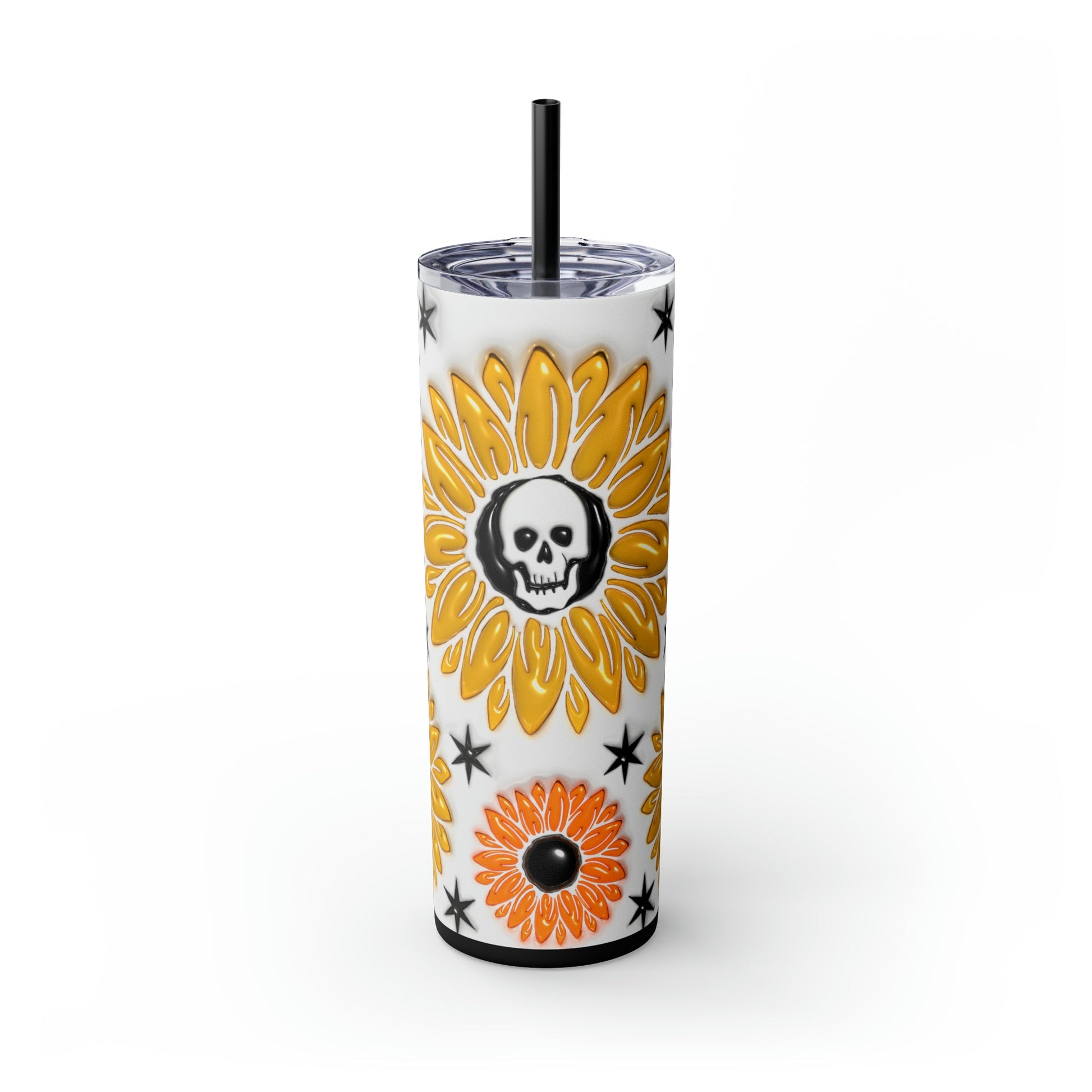 Skull-flower 3D Skinny Tumbler with Straw, 20oz - Moon & Starr Handcrafted Jewelry && More!