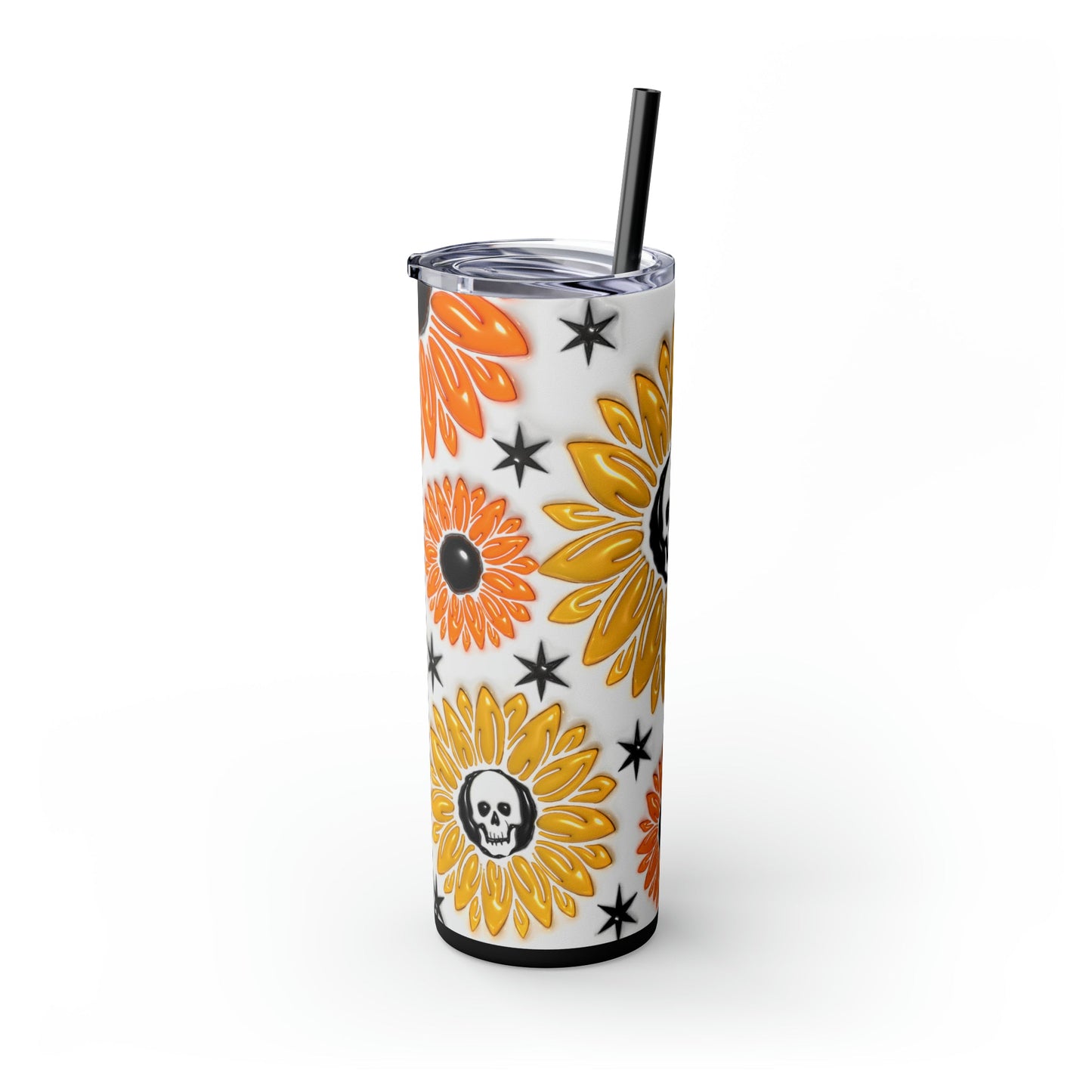 Skull-flower 3D Skinny Tumbler with Straw, 20oz - Moon & Starr Handcrafted Jewelry && More!