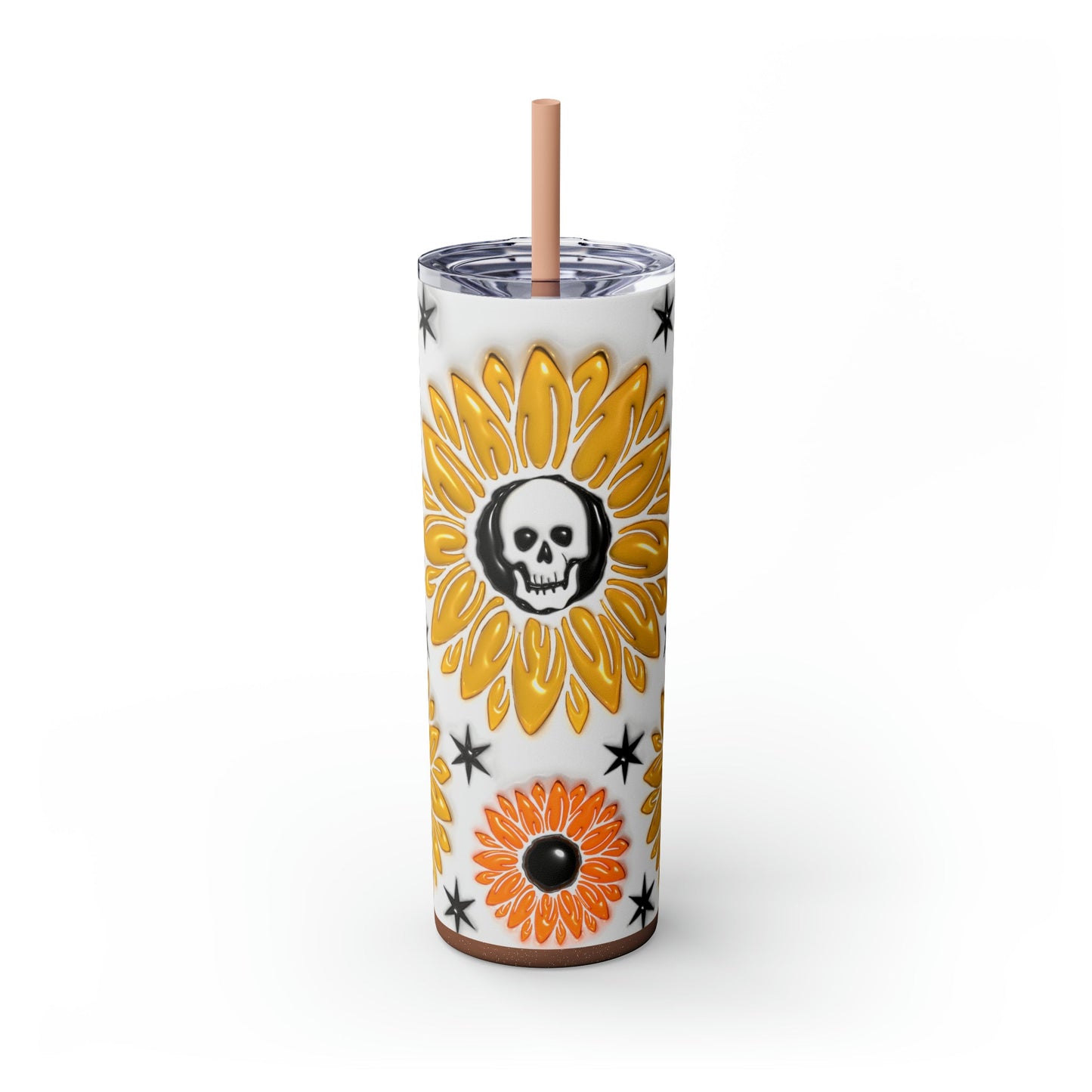 Skull-flower 3D Skinny Tumbler with Straw, 20oz - Moon & Starr Handcrafted Jewelry && More!