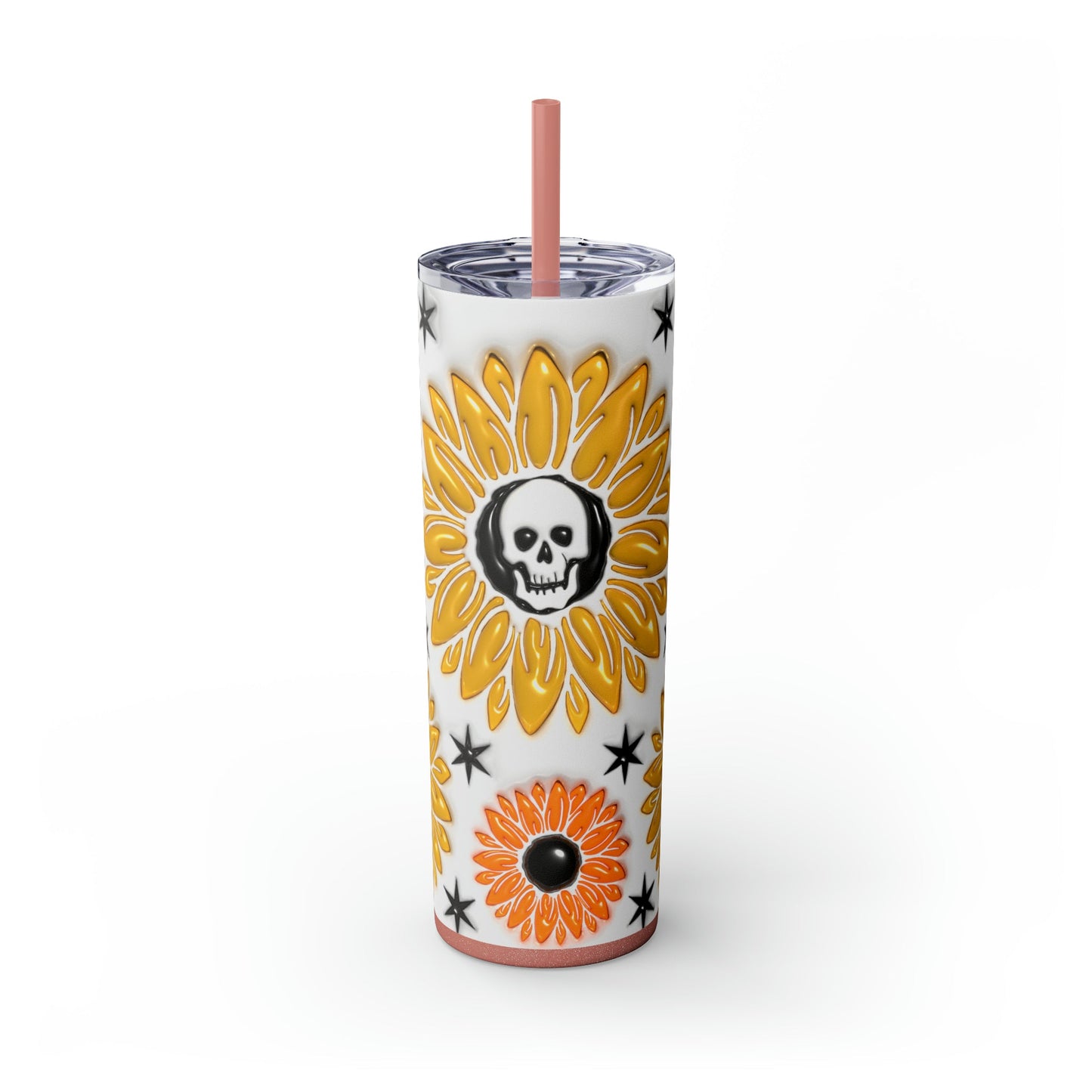 Skull-flower 3D Skinny Tumbler with Straw, 20oz - Moon & Starr Handcrafted Jewelry && More!