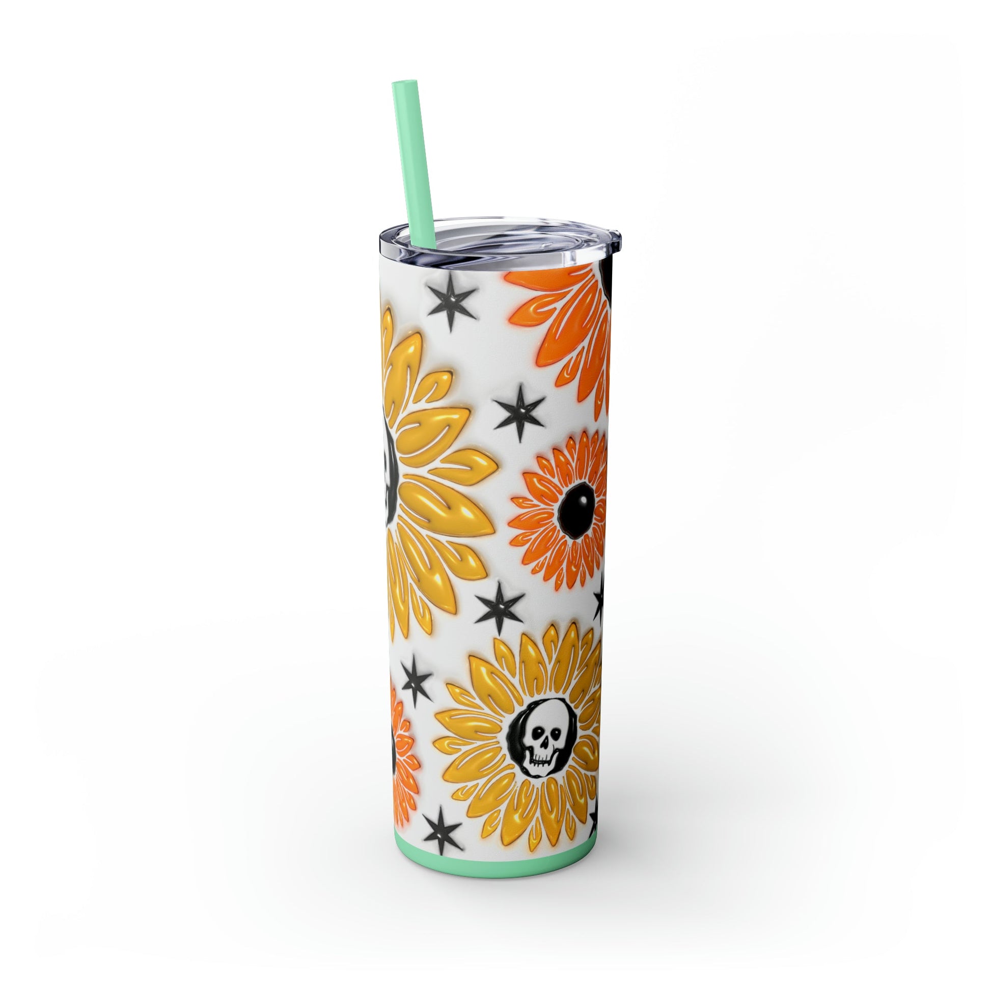 Skull-flower 3D Skinny Tumbler with Straw, 20oz - Moon & Starr Handcrafted Jewelry && More!