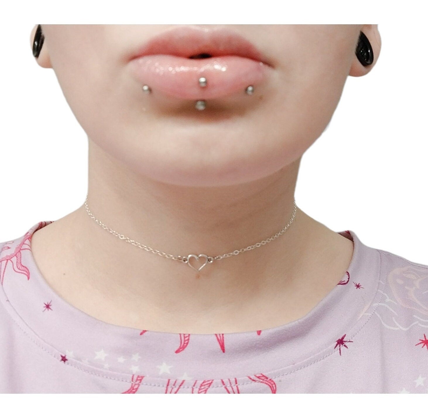 Small Simple Silver Heart Chain Choker Necklace, Minimalist Jewelry For Women, Cute Dainty Heart Chain Necklace - Moon & Starr Handcrafted Jewelry && More!