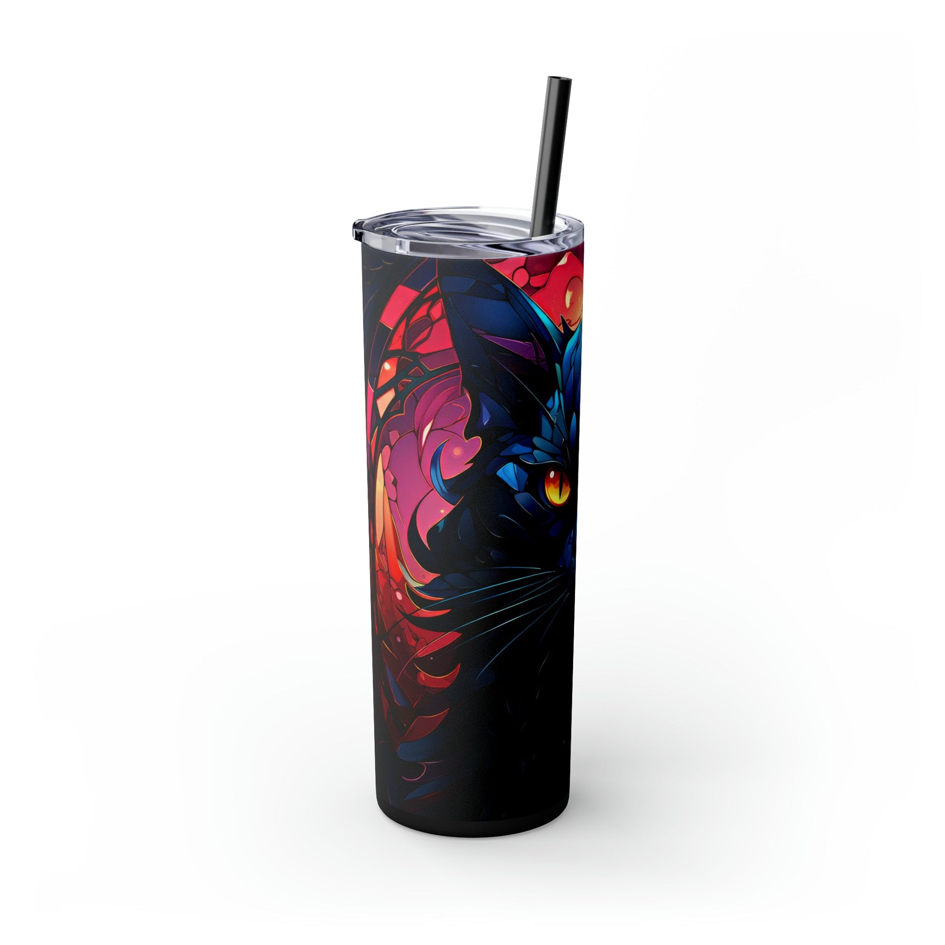 Stained Glass Cat Skinny Tumbler with Straw, 20oz - Moon & Starr Handcrafted Jewelry && More!