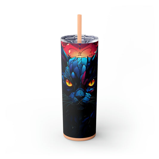 Stained Glass Cat Skinny Tumbler with Straw, 20oz - Moon & Starr Handcrafted Jewelry && More!