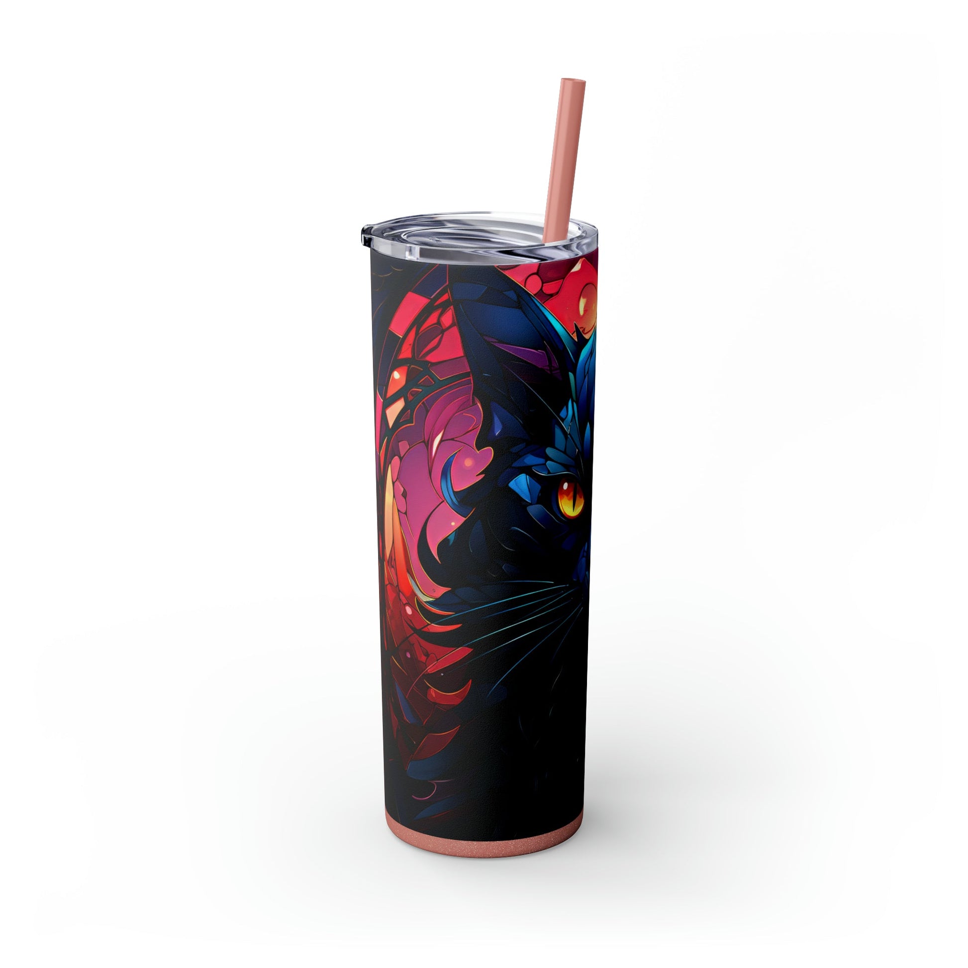 Stained Glass Cat Skinny Tumbler with Straw, 20oz - Moon & Starr Handcrafted Jewelry && More!