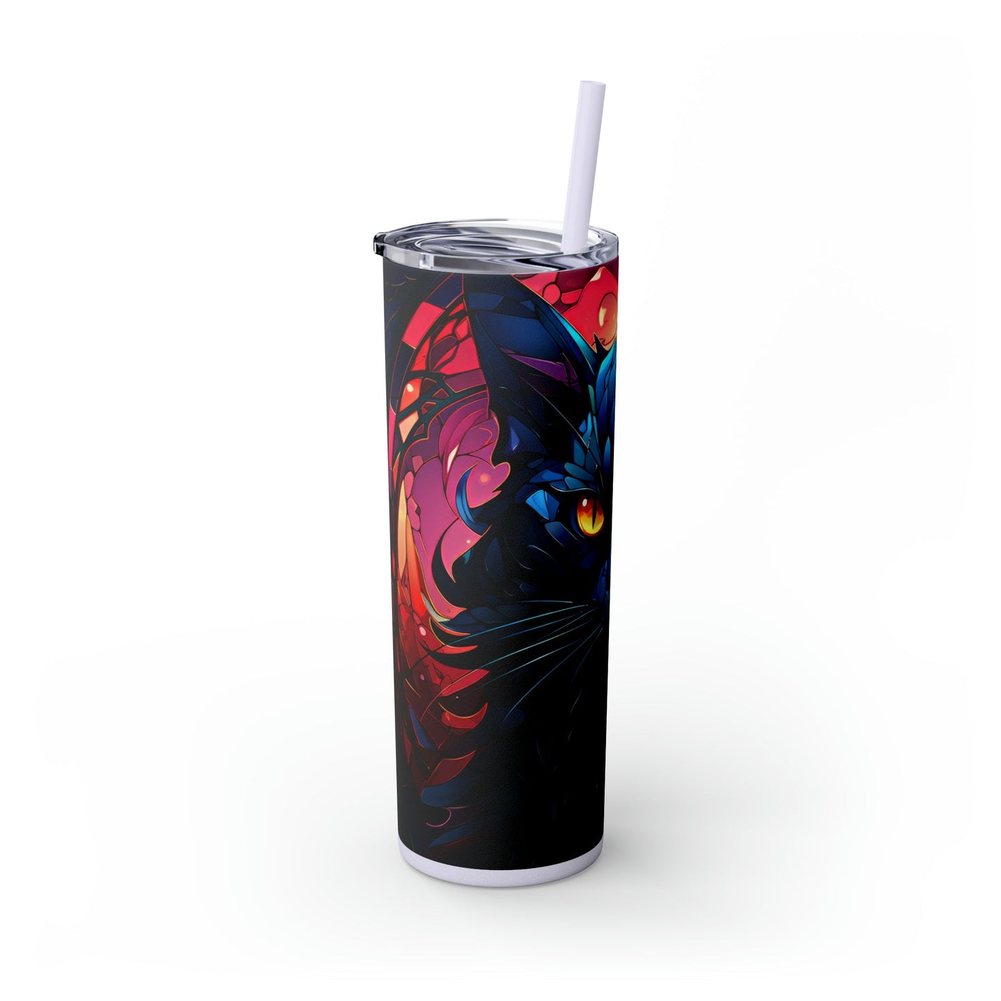 Stained Glass Cat Skinny Tumbler with Straw, 20oz - Moon & Starr Handcrafted Jewelry && More!