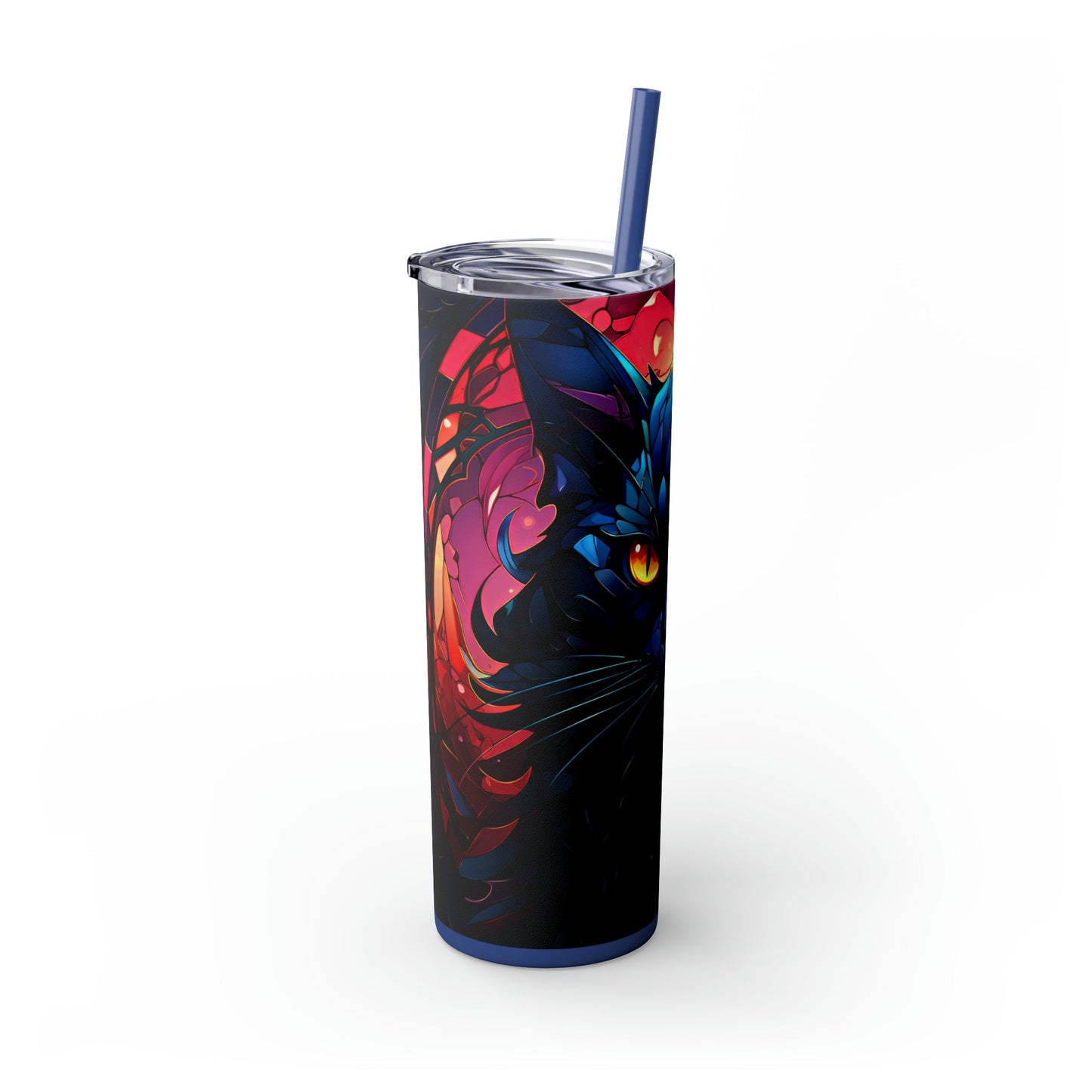 Stained Glass Cat Skinny Tumbler with Straw, 20oz - Moon & Starr Handcrafted Jewelry && More!