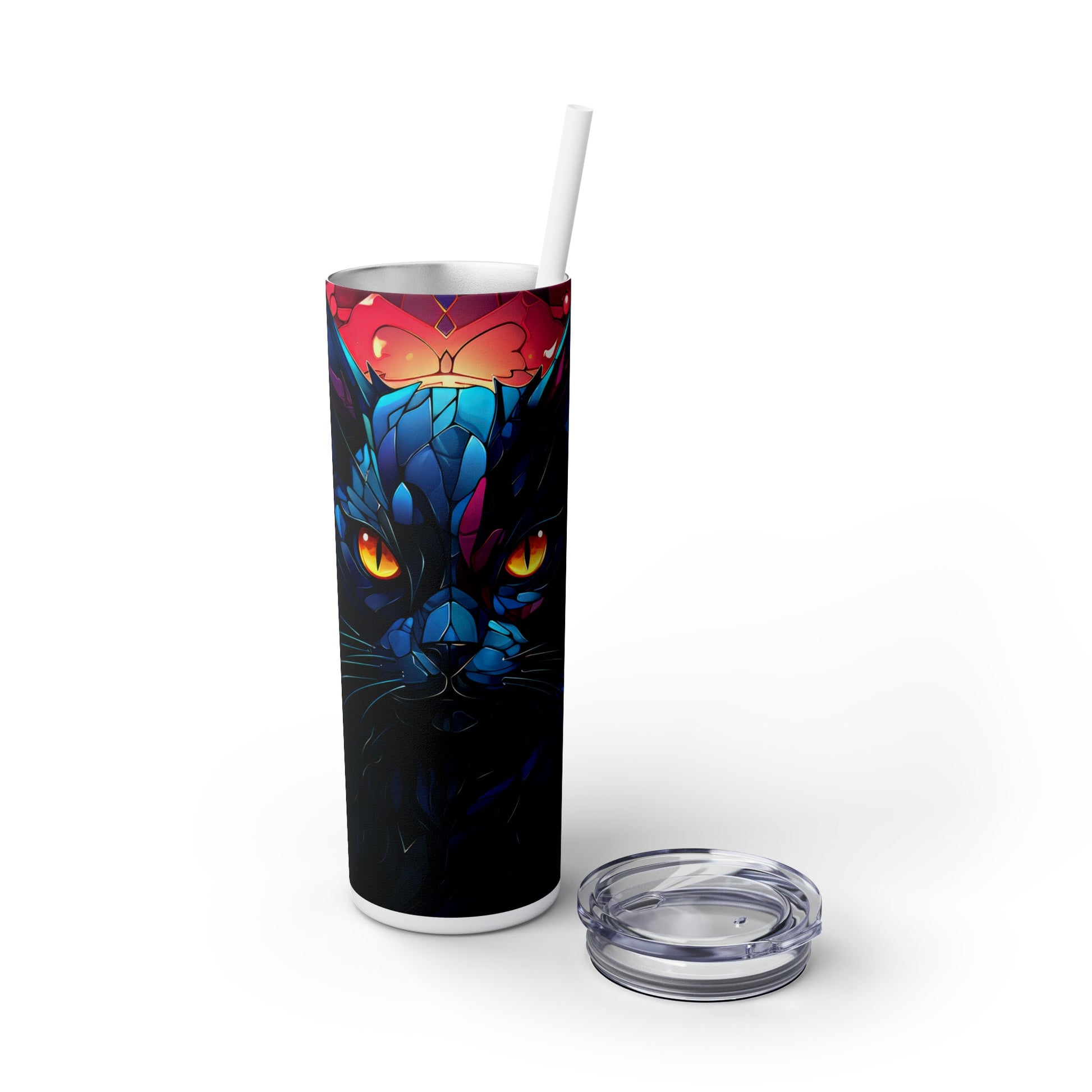 Stained Glass Cat Skinny Tumbler with Straw, 20oz - Moon & Starr Handcrafted Jewelry && More!