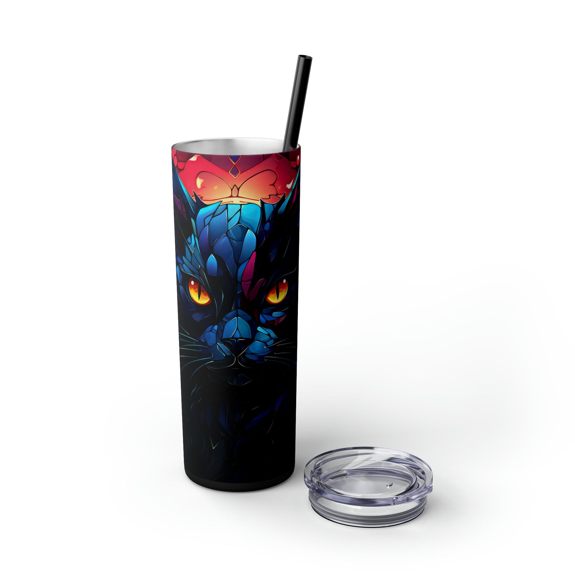 Stained Glass Cat Skinny Tumbler with Straw, 20oz - Moon & Starr Handcrafted Jewelry && More!