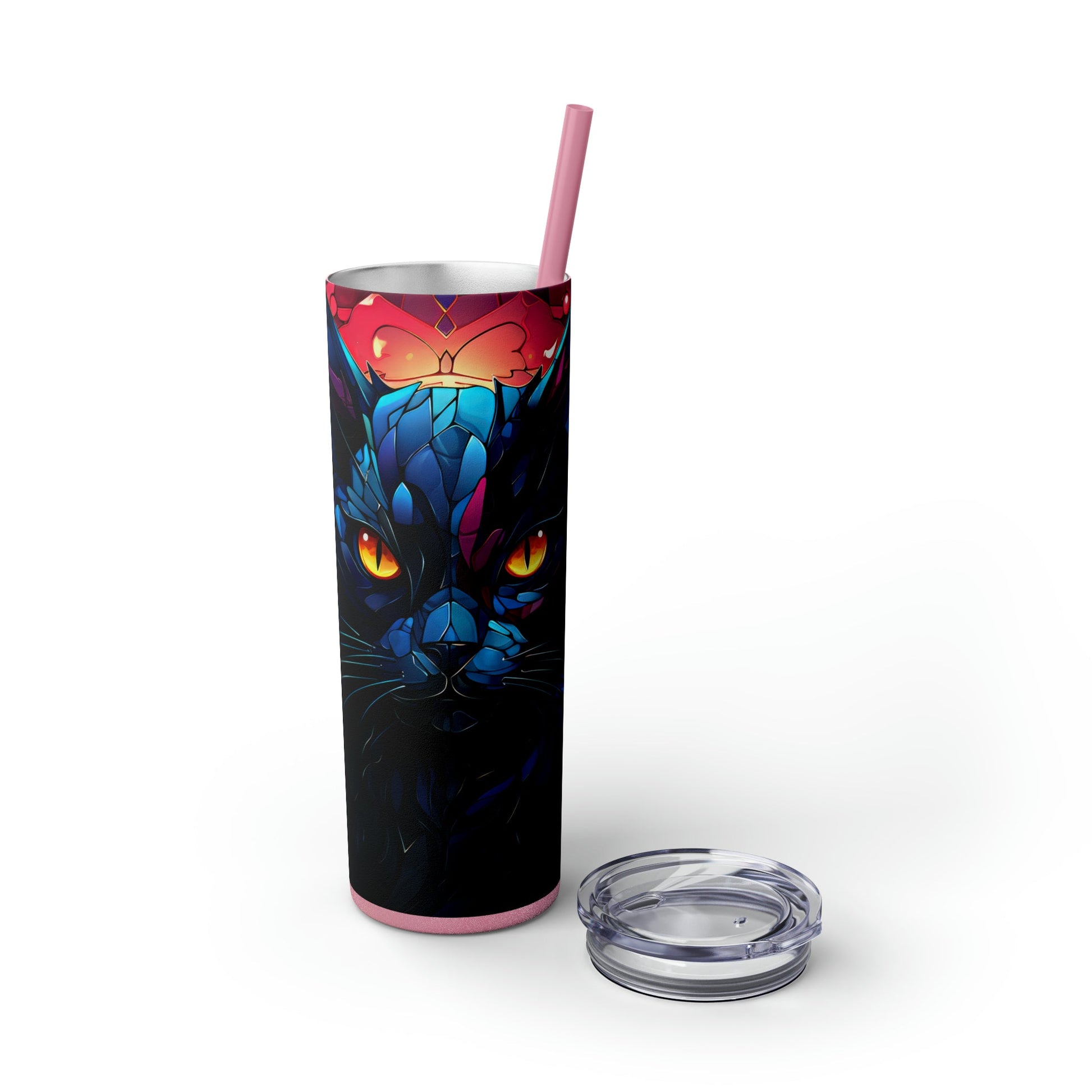 Stained Glass Cat Skinny Tumbler with Straw, 20oz - Moon & Starr Handcrafted Jewelry && More!