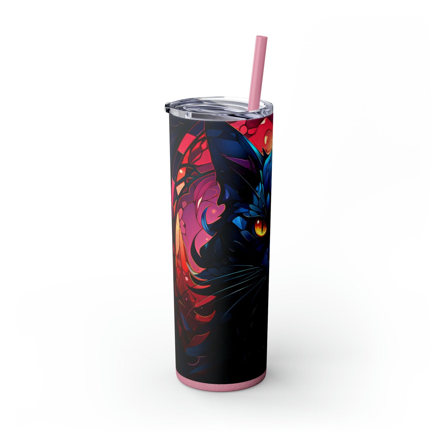 Stained Glass Cat Skinny Tumbler with Straw, 20oz - Moon & Starr Handcrafted Jewelry && More!