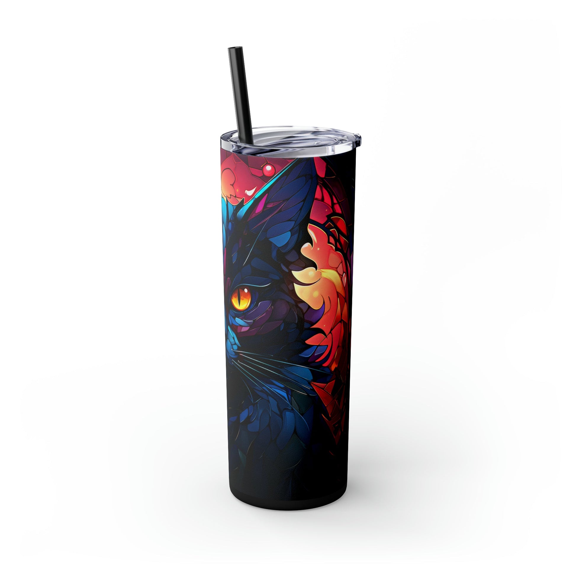 Stained Glass Cat Skinny Tumbler with Straw, 20oz - Moon & Starr Handcrafted Jewelry && More!