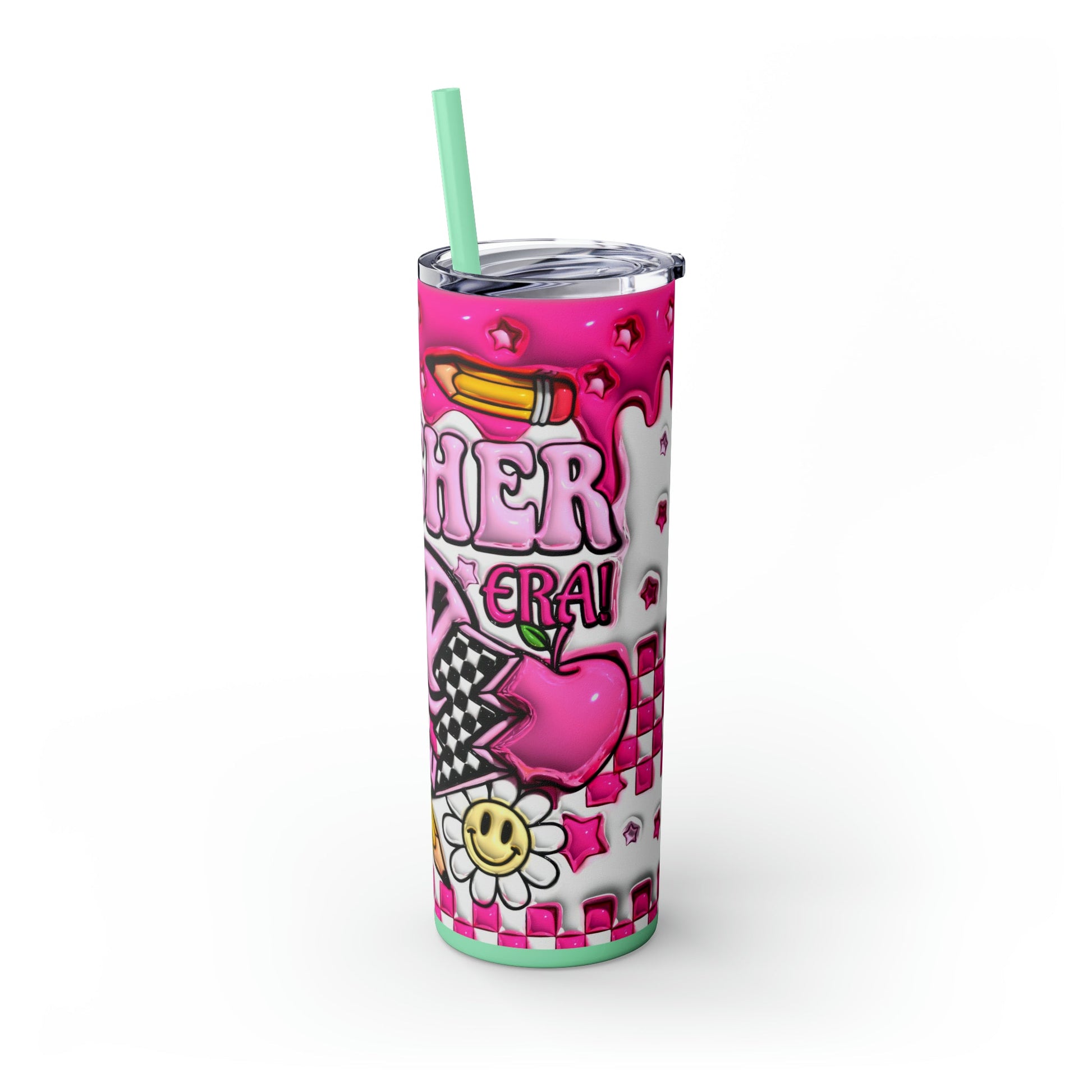 "Teacher Era" 3D Retro Style Skinny Tumbler with Straw, 20oz - Moon & Starr Handcrafted Jewelry && More!