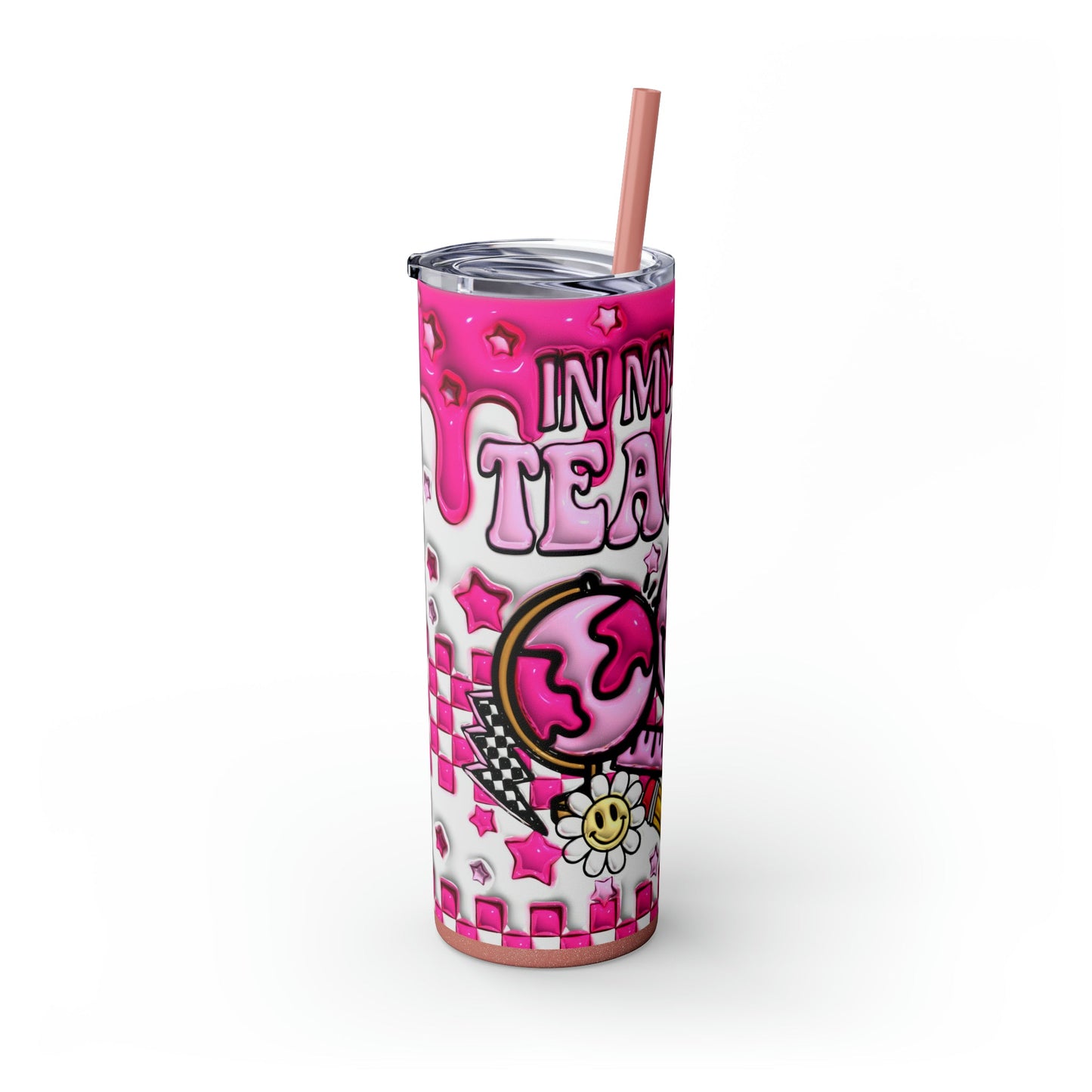 "Teacher Era" 3D Retro Style Skinny Tumbler with Straw, 20oz - Moon & Starr Handcrafted Jewelry && More!