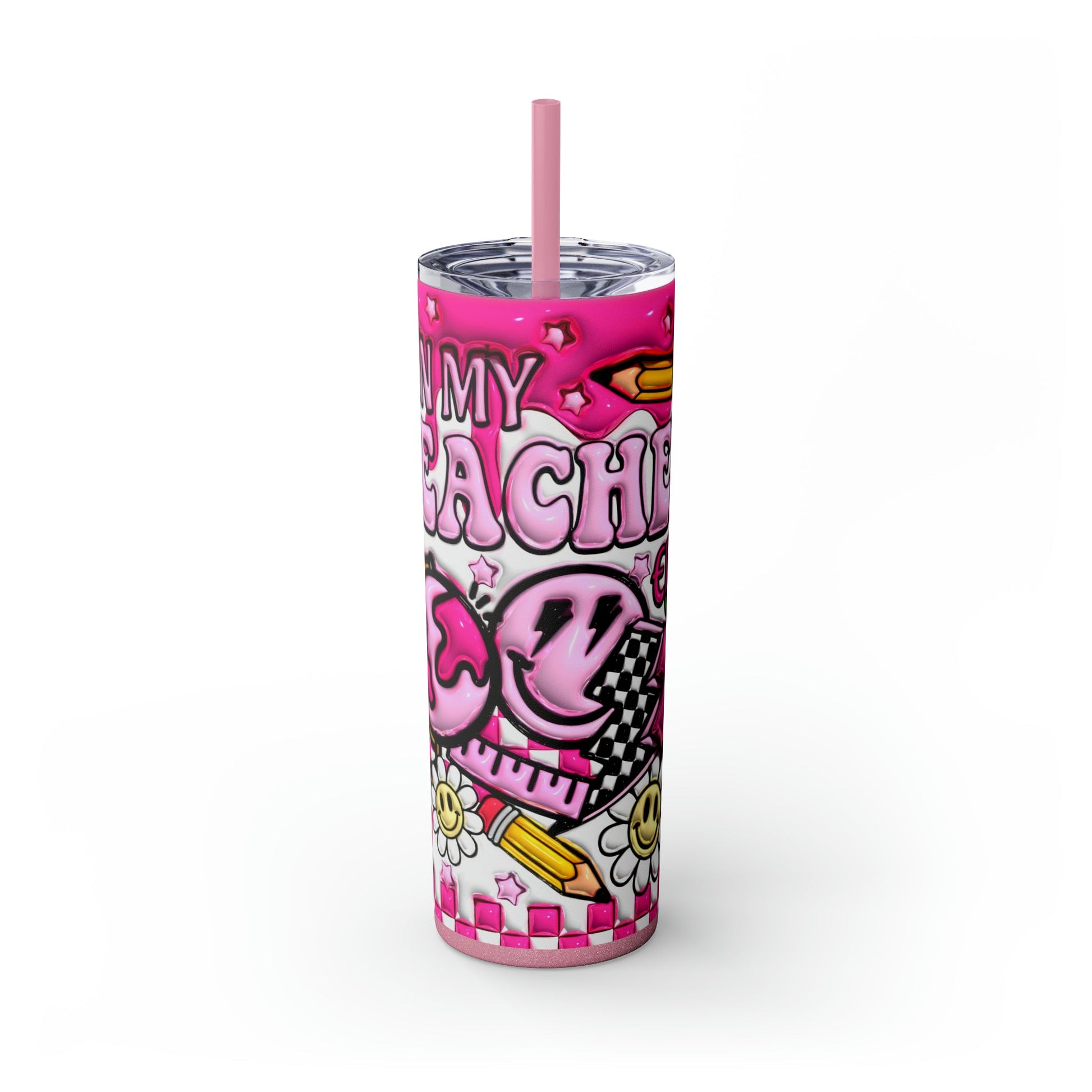 "Teacher Era" 3D Retro Style Skinny Tumbler with Straw, 20oz - Moon & Starr Handcrafted Jewelry && More!