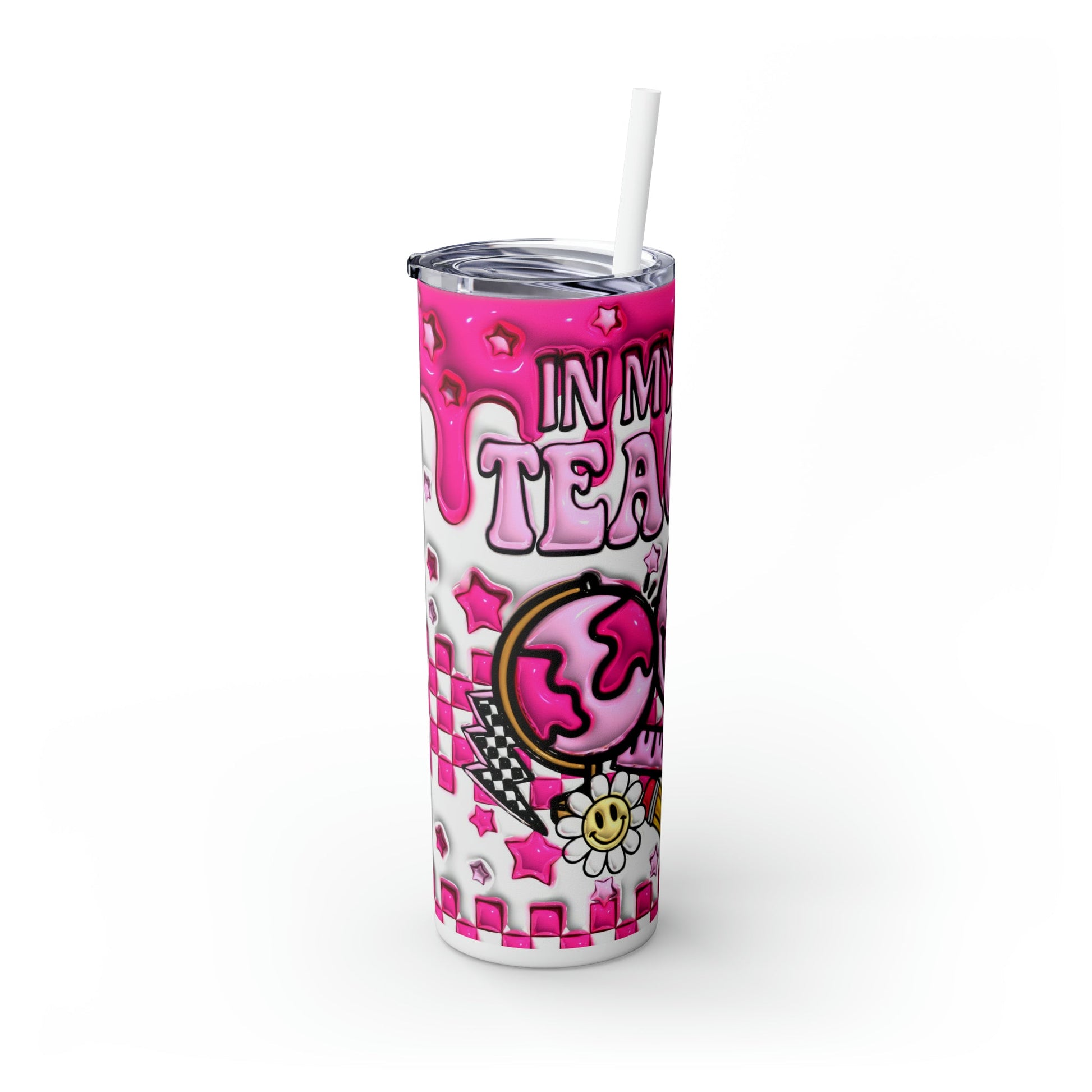 "Teacher Era" 3D Retro Style Skinny Tumbler with Straw, 20oz - Moon & Starr Handcrafted Jewelry && More!