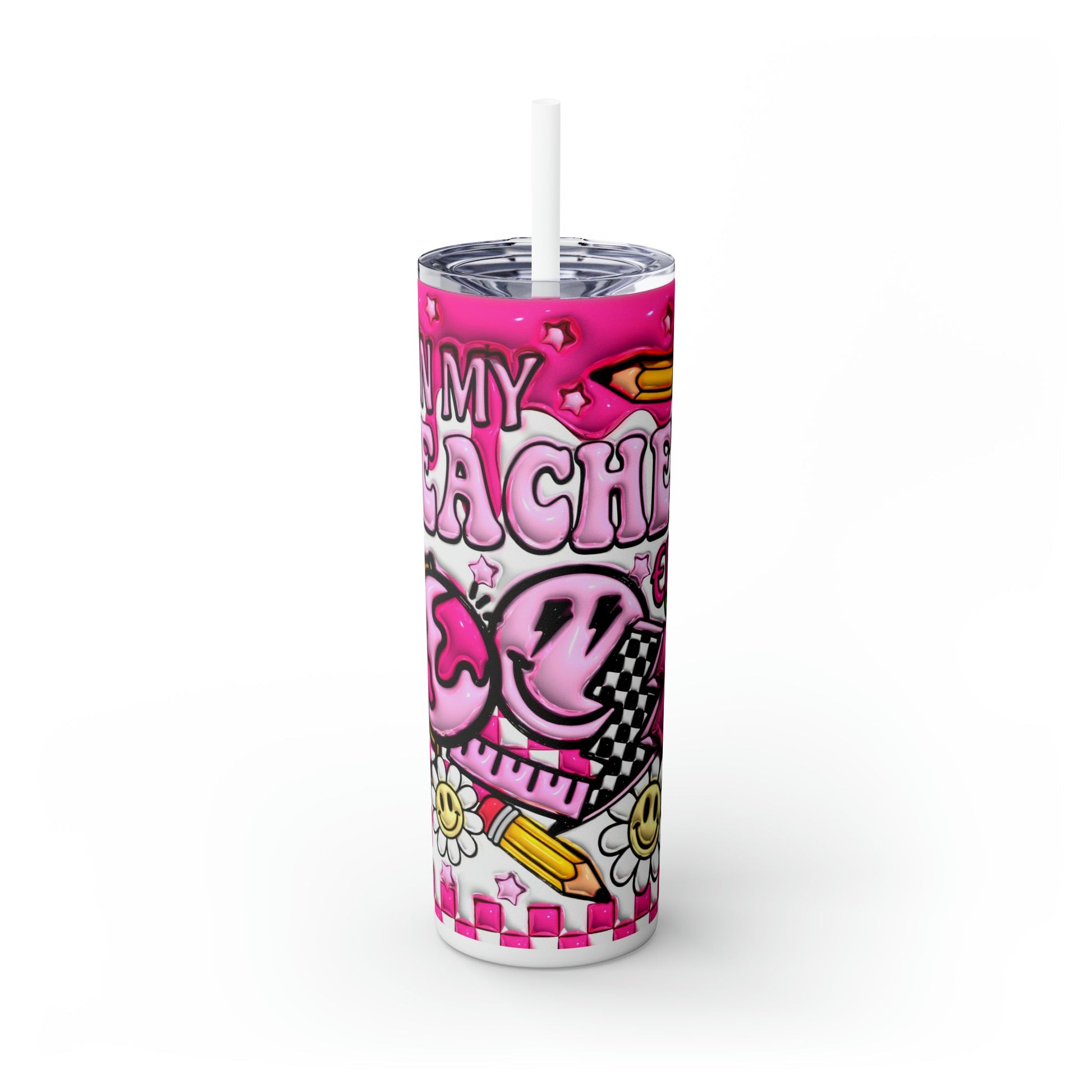 "Teacher Era" 3D Retro Style Skinny Tumbler with Straw, 20oz - Moon & Starr Handcrafted Jewelry && More!