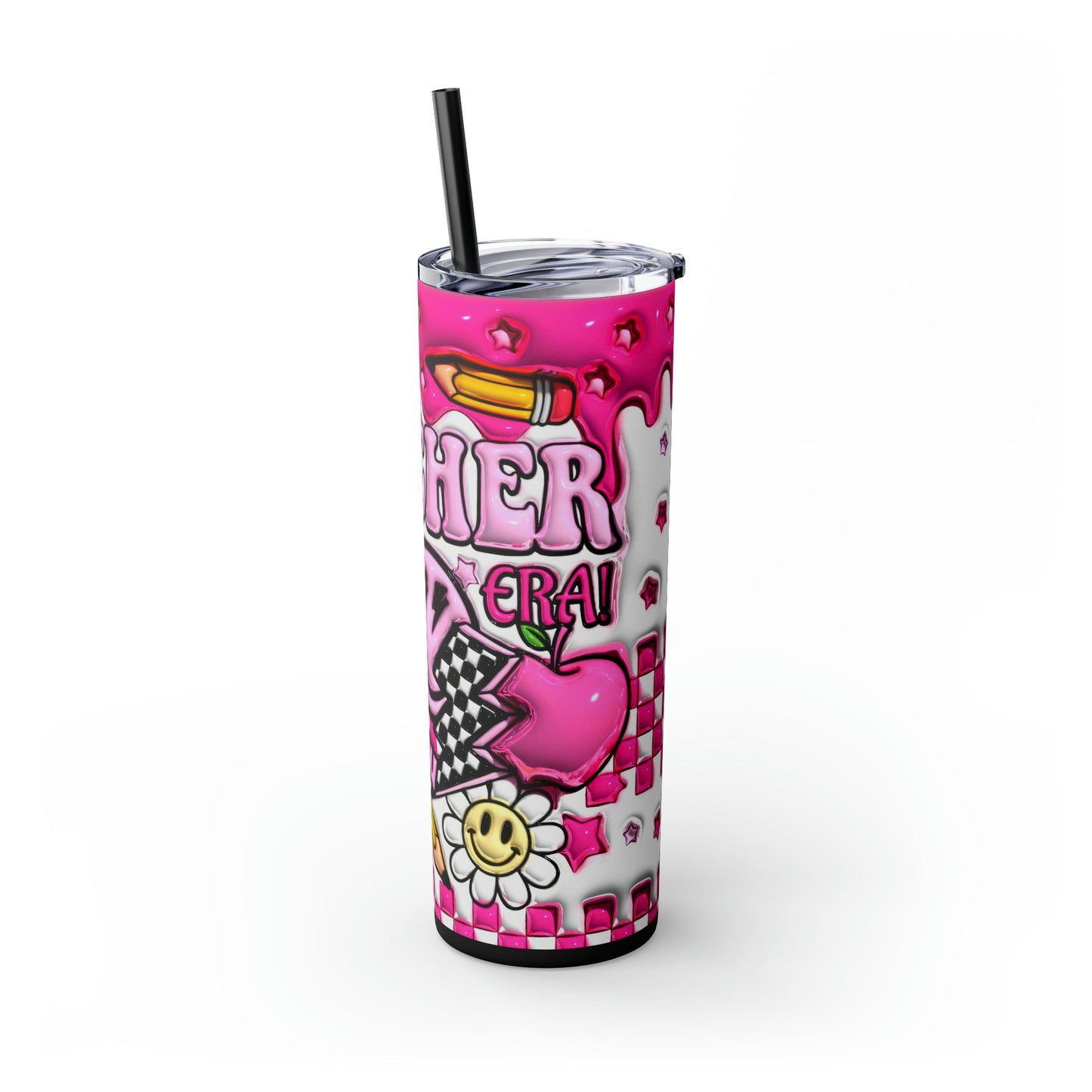 "Teacher Era" 3D Retro Style Skinny Tumbler with Straw, 20oz - Moon & Starr Handcrafted Jewelry && More!