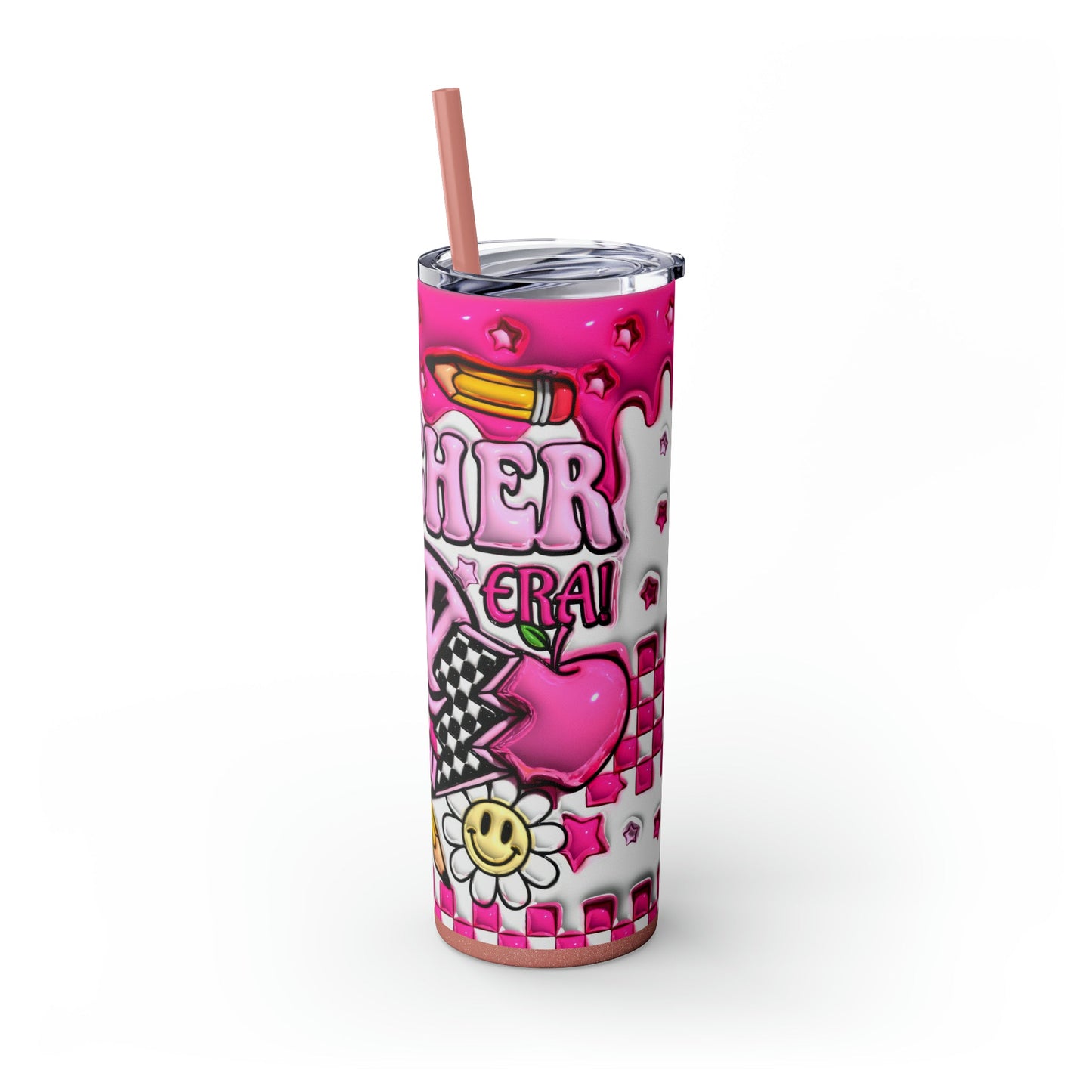 "Teacher Era" 3D Retro Style Skinny Tumbler with Straw, 20oz - Moon & Starr Handcrafted Jewelry && More!