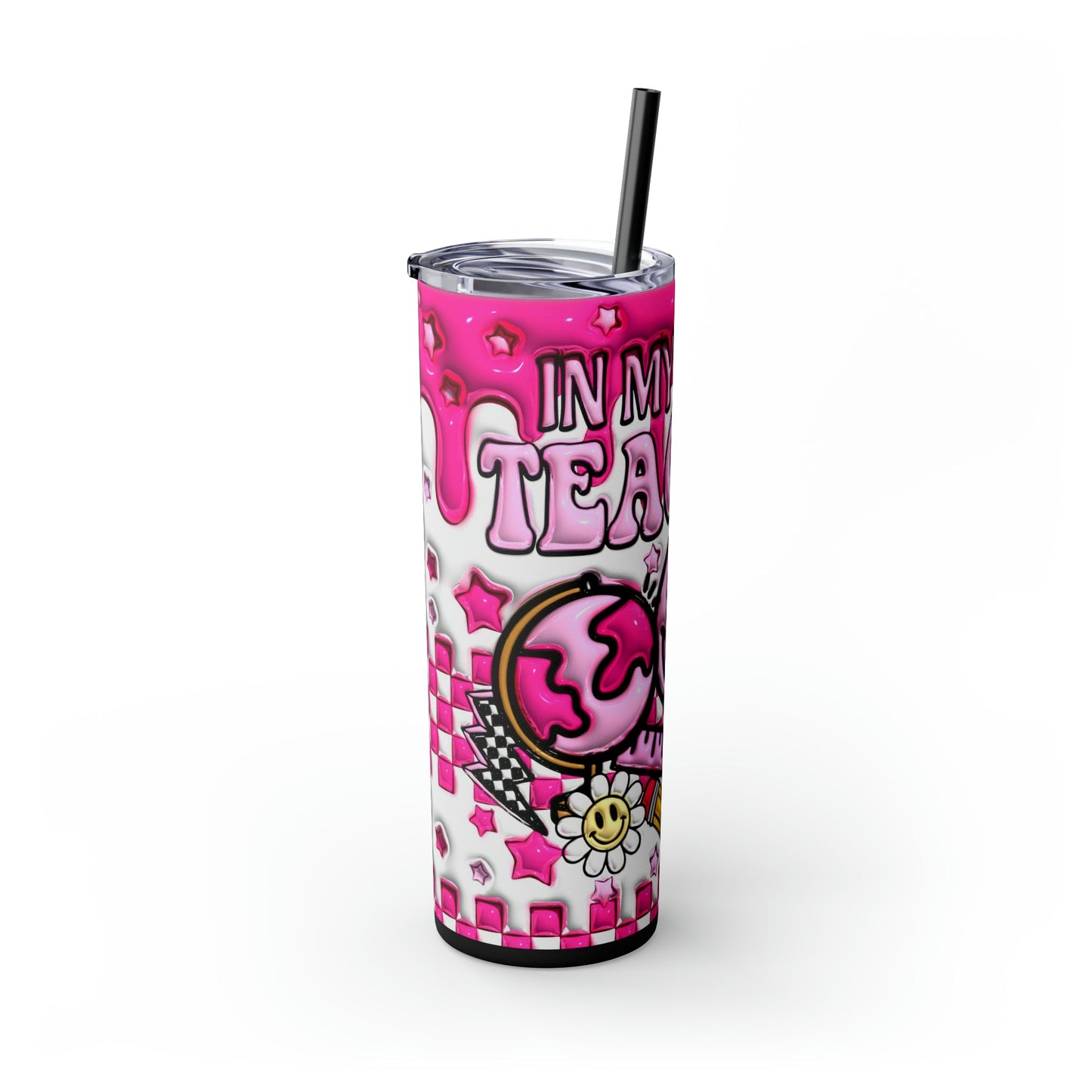 "Teacher Era" 3D Retro Style Skinny Tumbler with Straw, 20oz - Moon & Starr Handcrafted Jewelry && More!