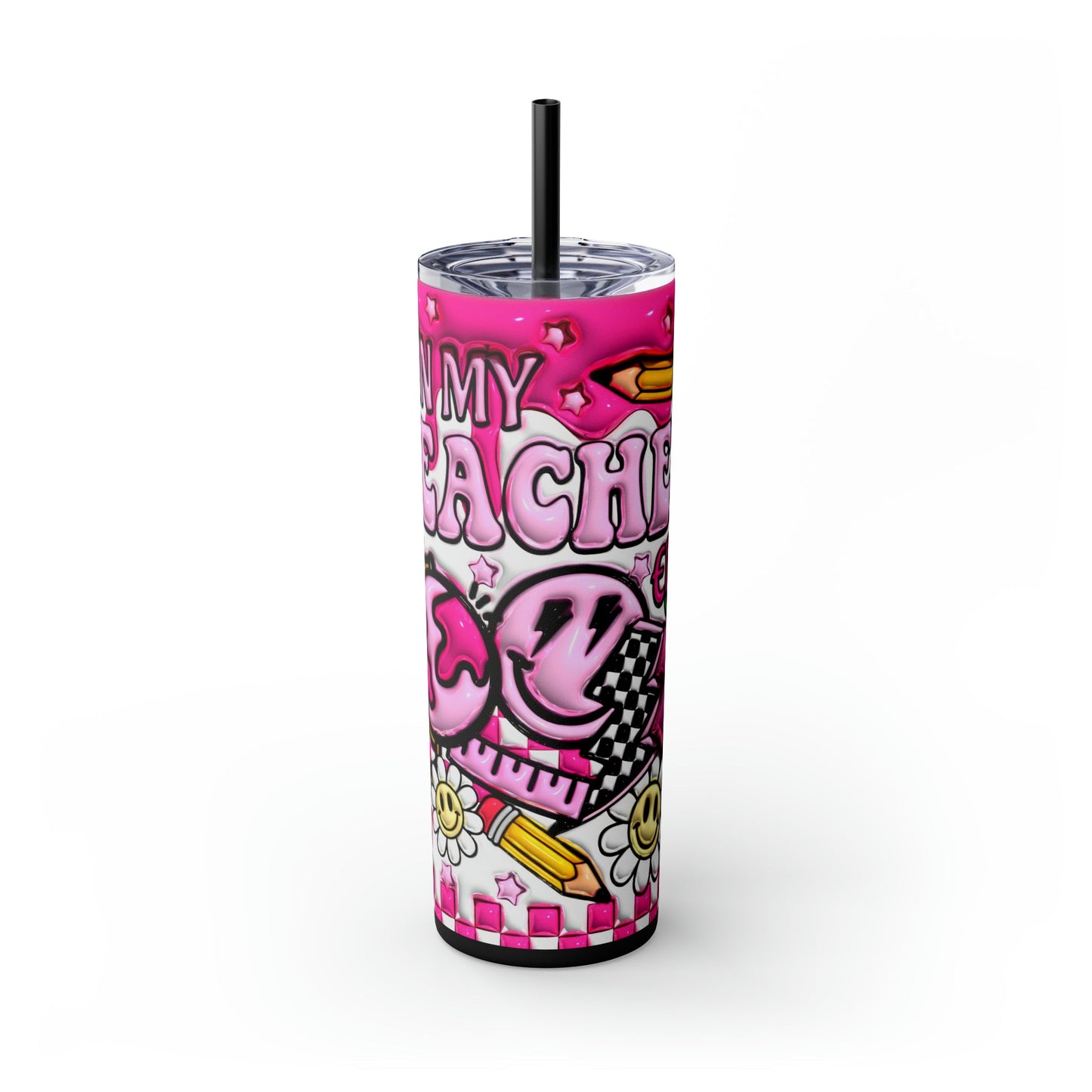 "Teacher Era" 3D Retro Style Skinny Tumbler with Straw, 20oz - Moon & Starr Handcrafted Jewelry && More!