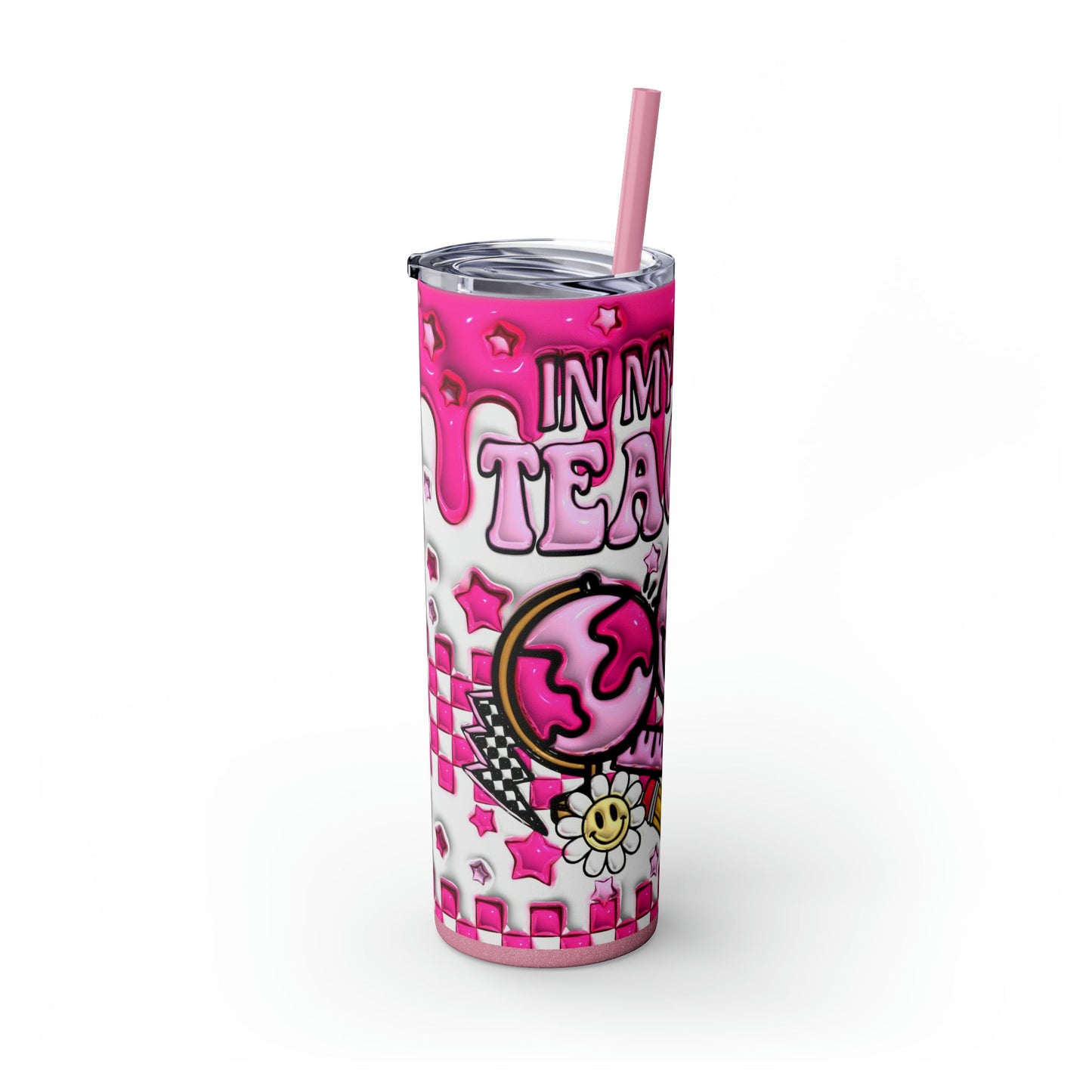 "Teacher Era" 3D Retro Style Skinny Tumbler with Straw, 20oz - Moon & Starr Handcrafted Jewelry && More!