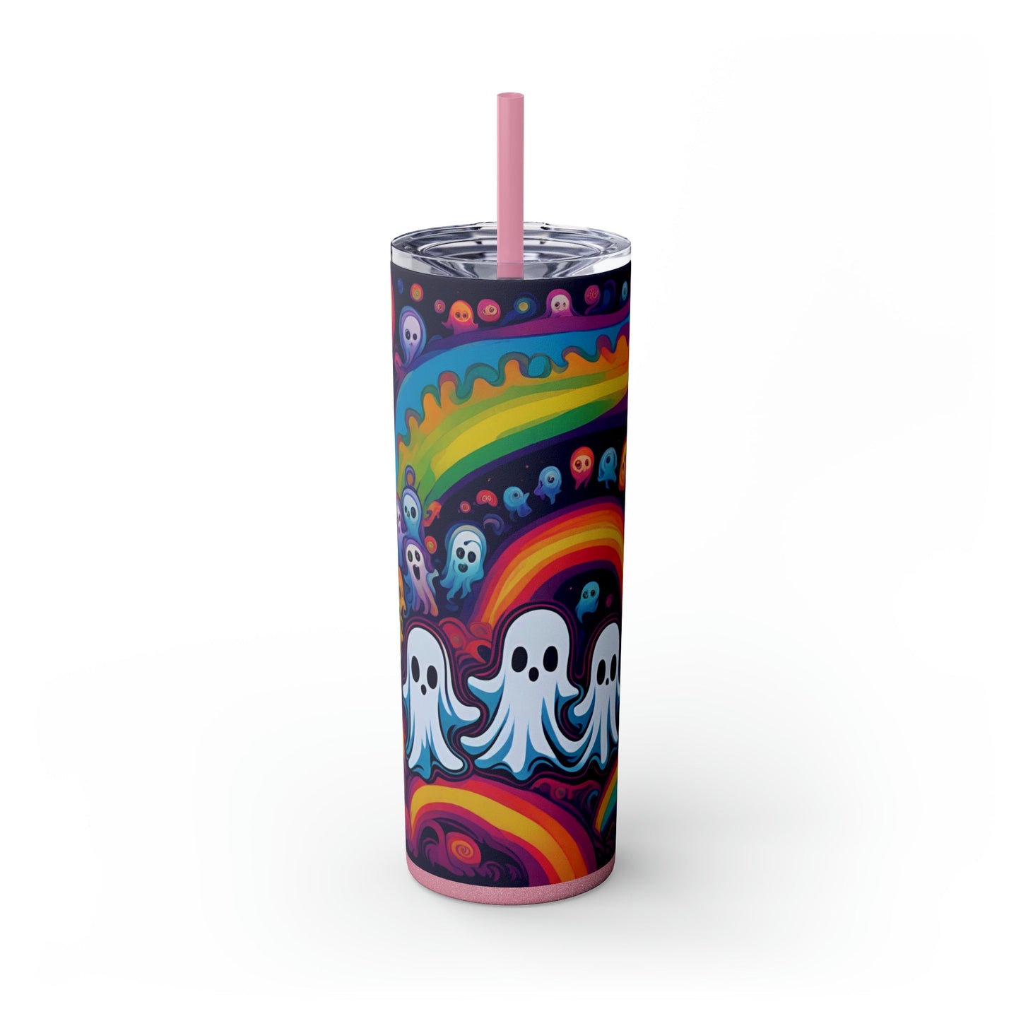 Trippy Rainbow Ghosts Skinny Tumbler with Straw, 20oz - Moon & Starr Handcrafted Jewelry && More!