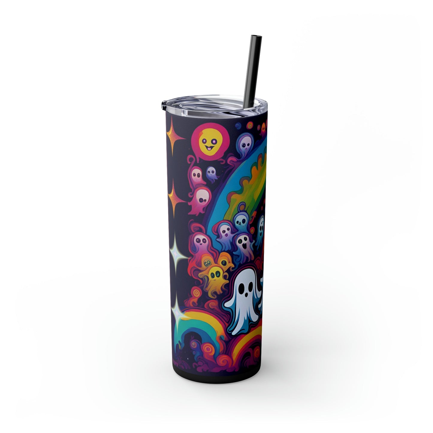 Trippy Rainbow Ghosts Skinny Tumbler with Straw, 20oz - Moon & Starr Handcrafted Jewelry && More!