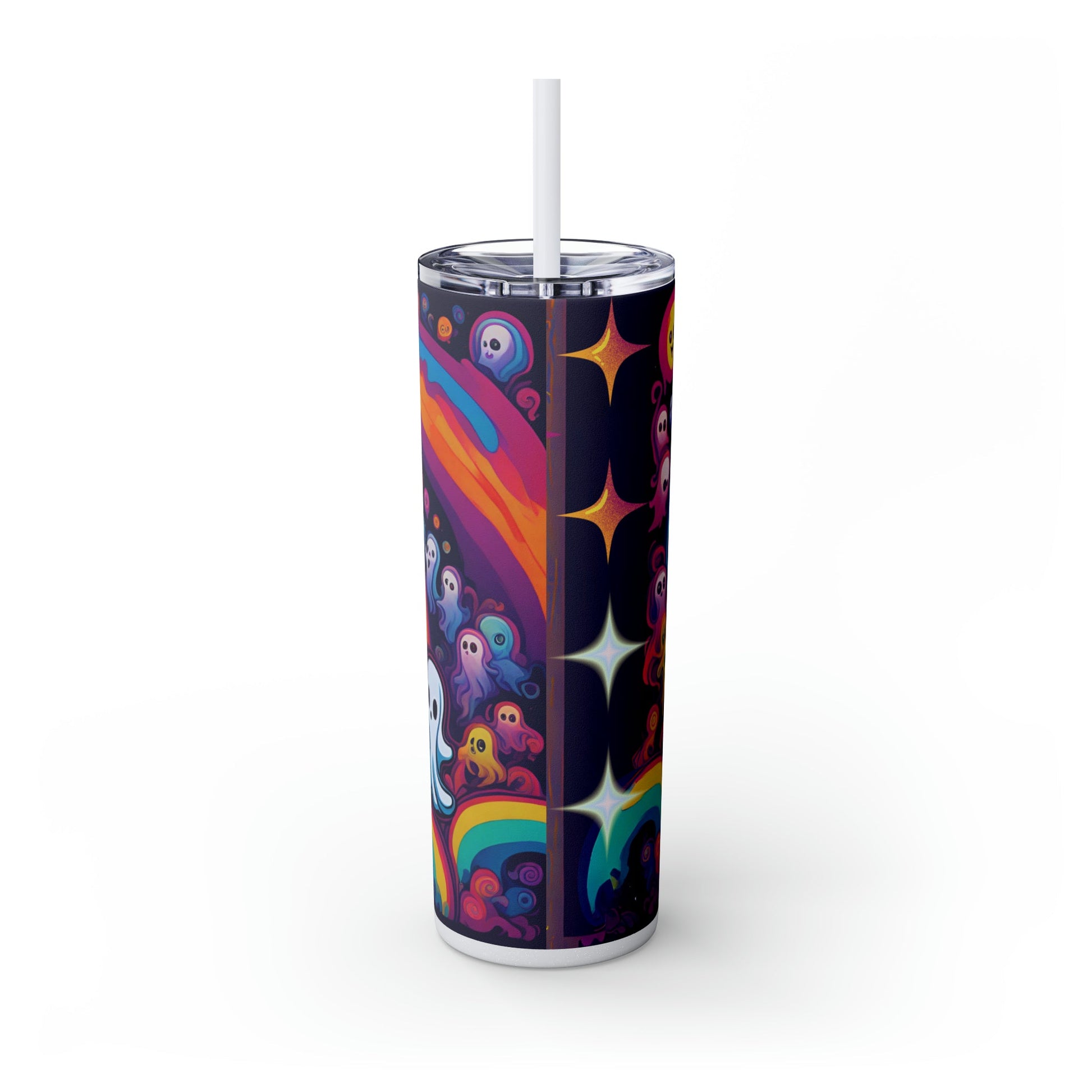 Trippy Rainbow Ghosts Skinny Tumbler with Straw, 20oz - Moon & Starr Handcrafted Jewelry && More!