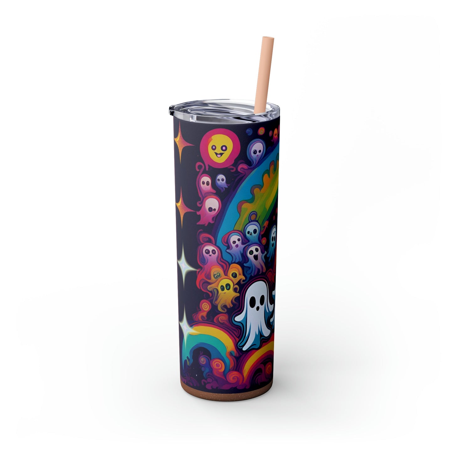 Trippy Rainbow Ghosts Skinny Tumbler with Straw, 20oz - Moon & Starr Handcrafted Jewelry && More!