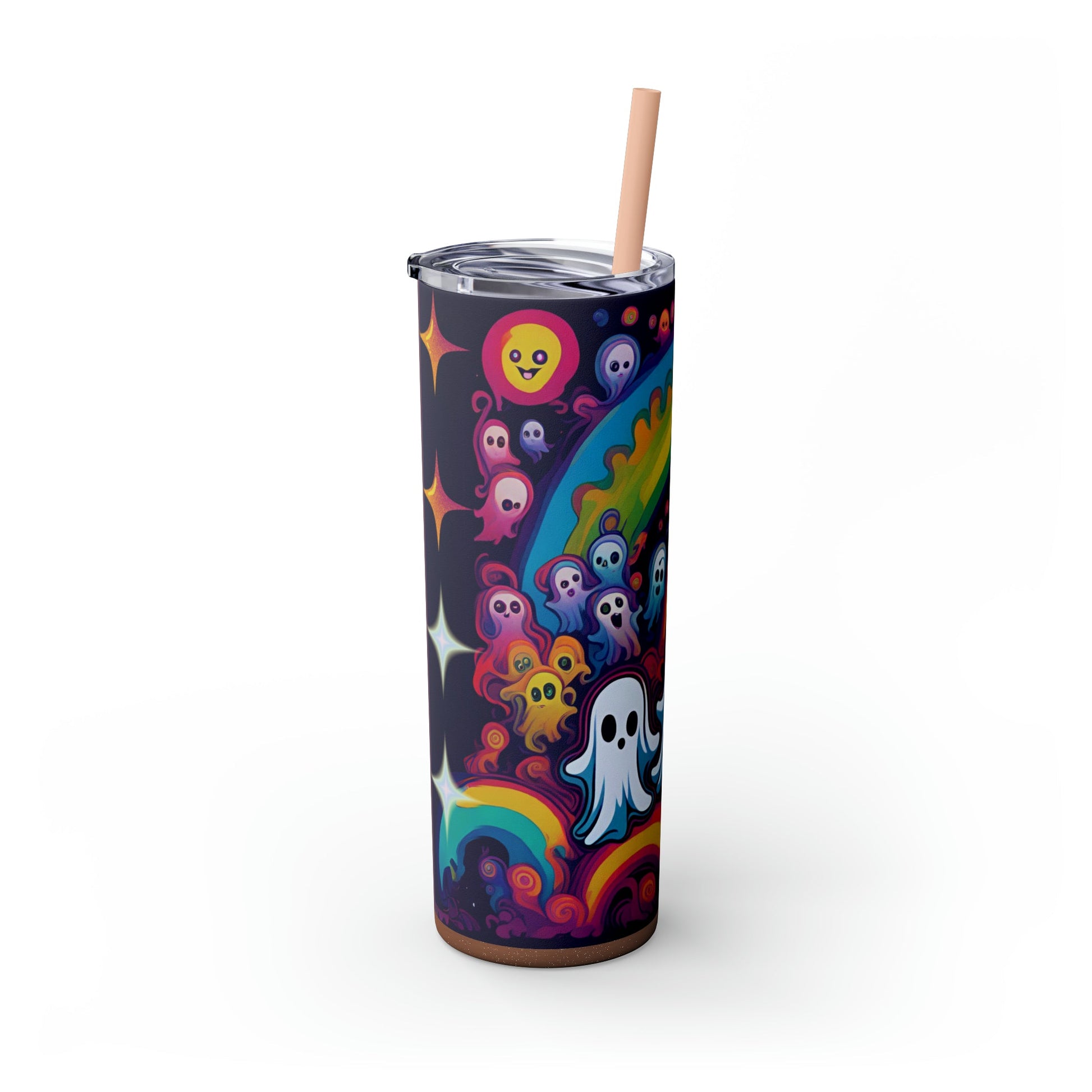 Trippy Rainbow Ghosts Skinny Tumbler with Straw, 20oz - Moon & Starr Handcrafted Jewelry && More!