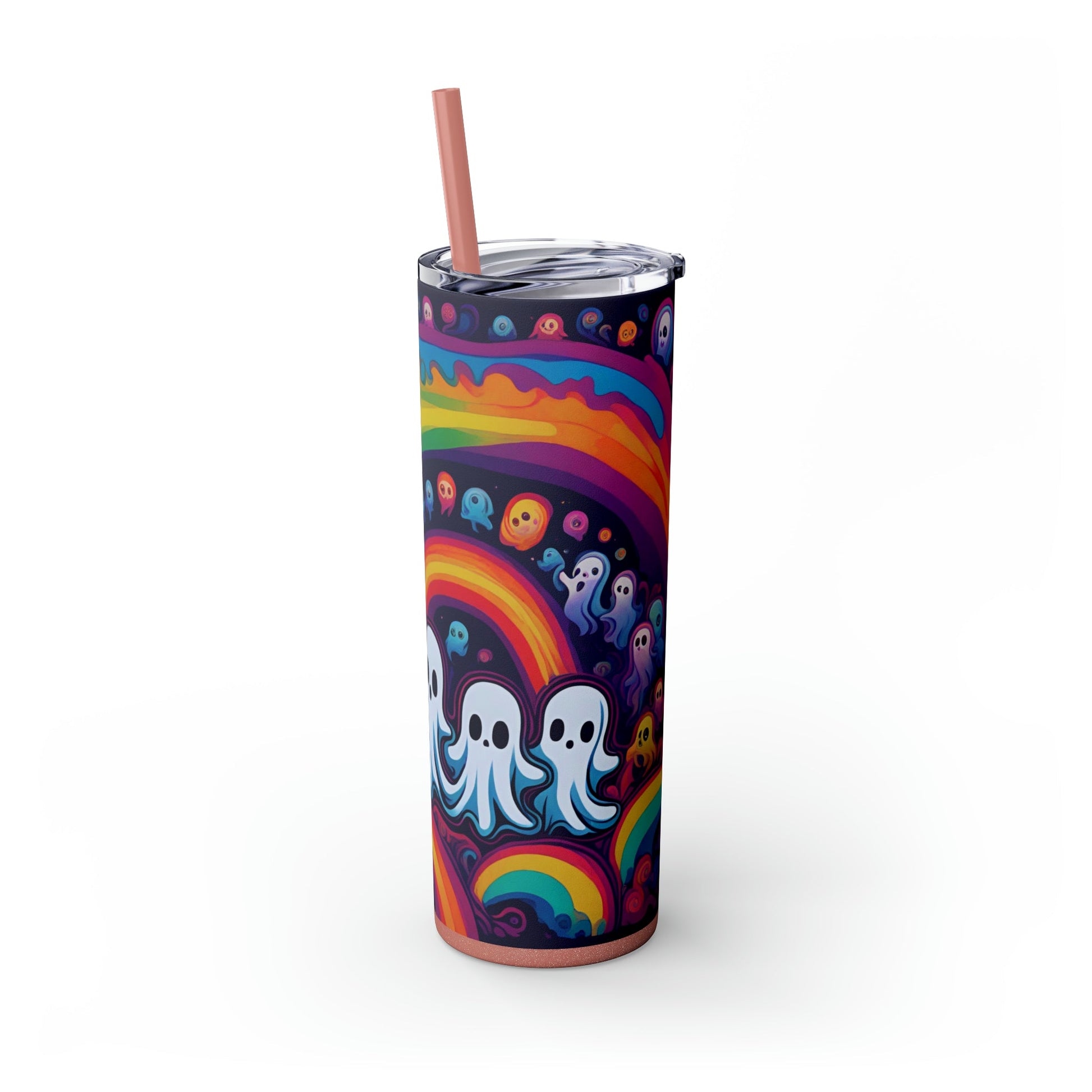 Trippy Rainbow Ghosts Skinny Tumbler with Straw, 20oz - Moon & Starr Handcrafted Jewelry && More!