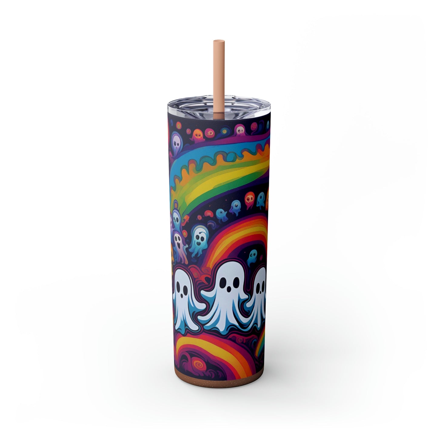 Trippy Rainbow Ghosts Skinny Tumbler with Straw, 20oz - Moon & Starr Handcrafted Jewelry && More!