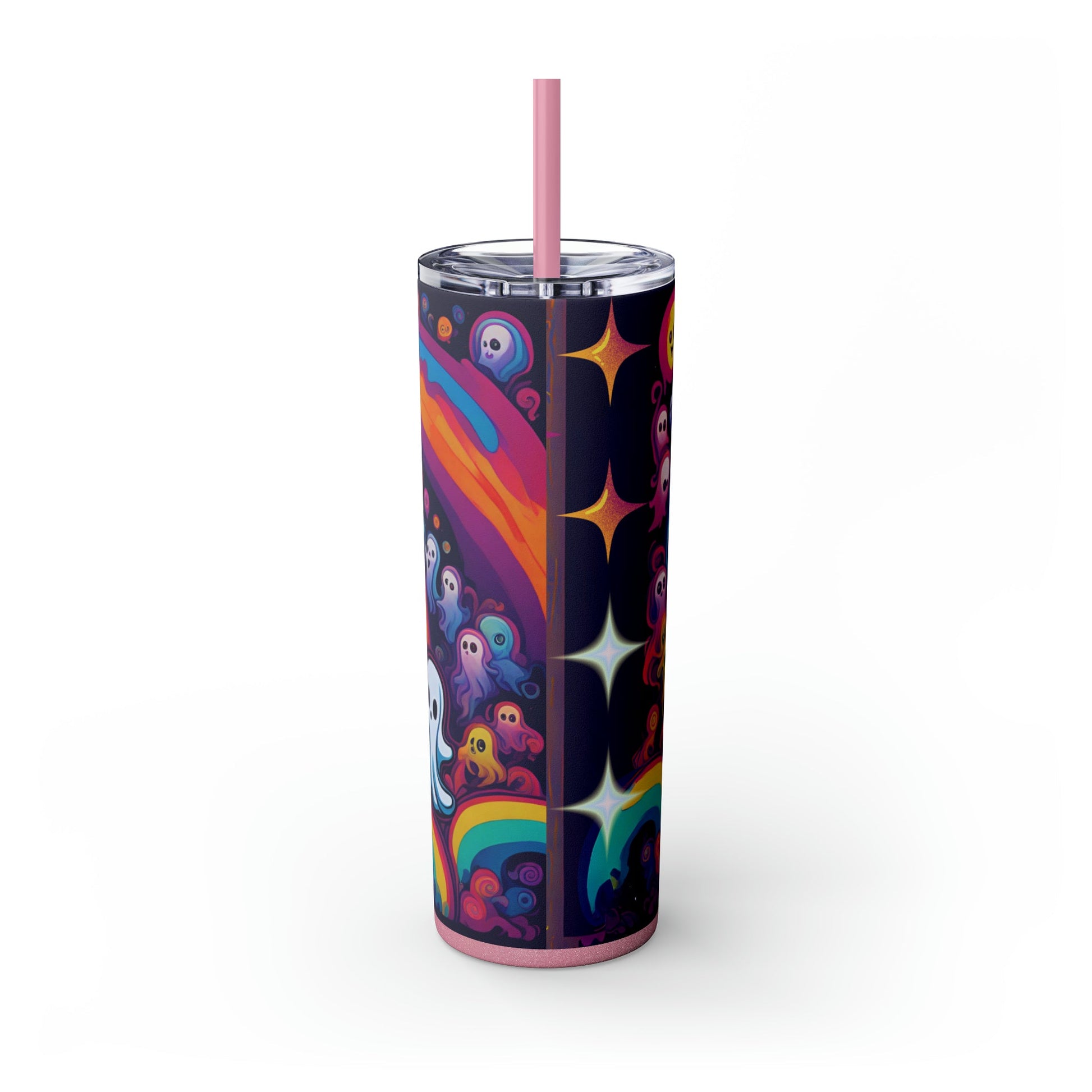 Trippy Rainbow Ghosts Skinny Tumbler with Straw, 20oz - Moon & Starr Handcrafted Jewelry && More!