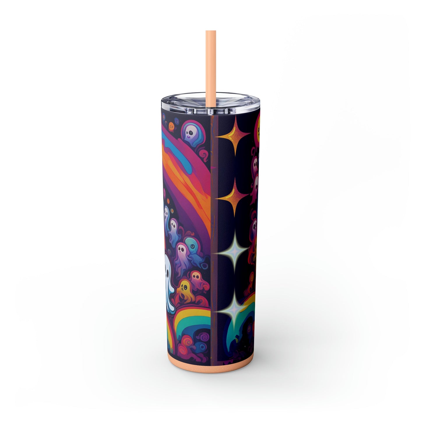 Trippy Rainbow Ghosts Skinny Tumbler with Straw, 20oz - Moon & Starr Handcrafted Jewelry && More!