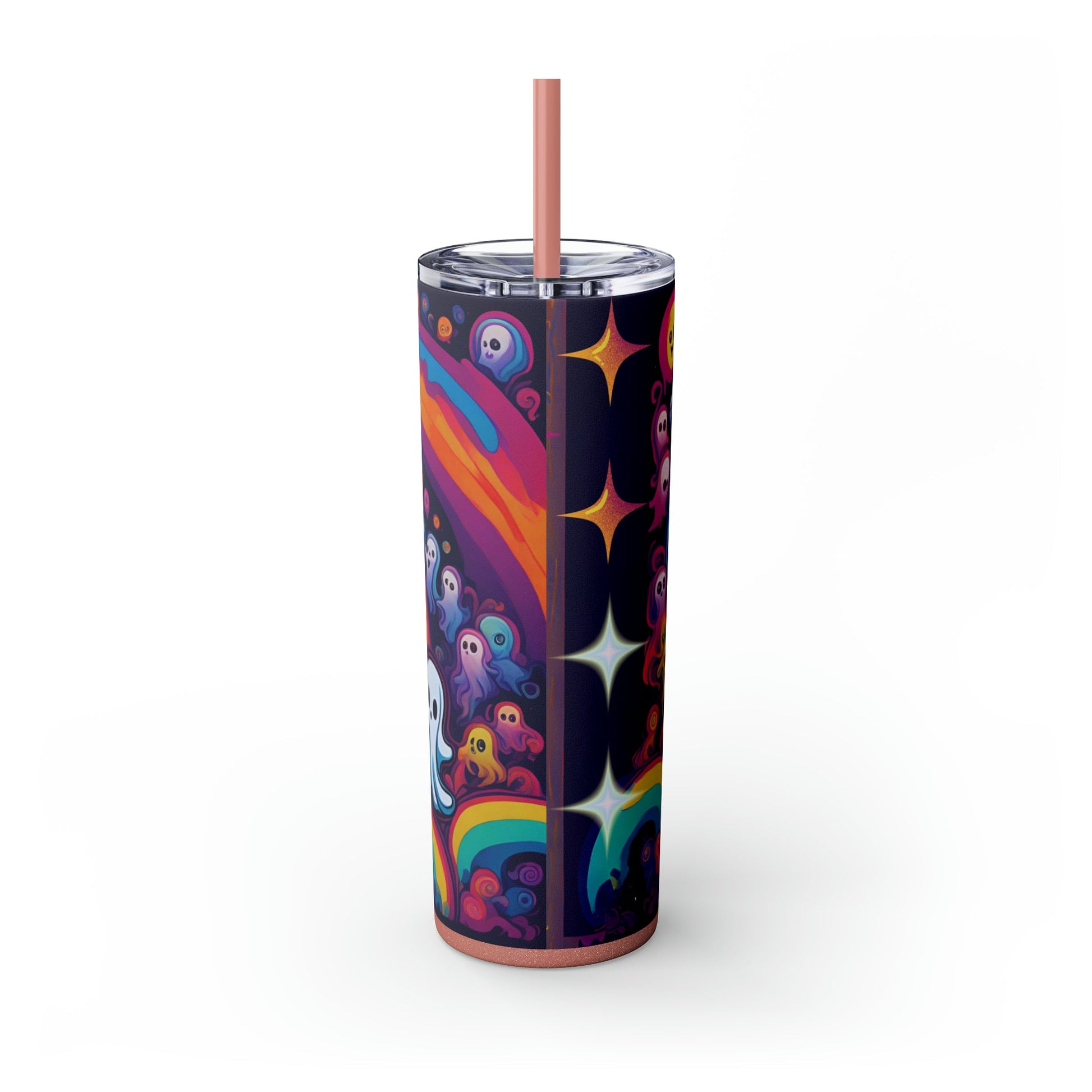 Trippy Rainbow Ghosts Skinny Tumbler with Straw, 20oz - Moon & Starr Handcrafted Jewelry && More!