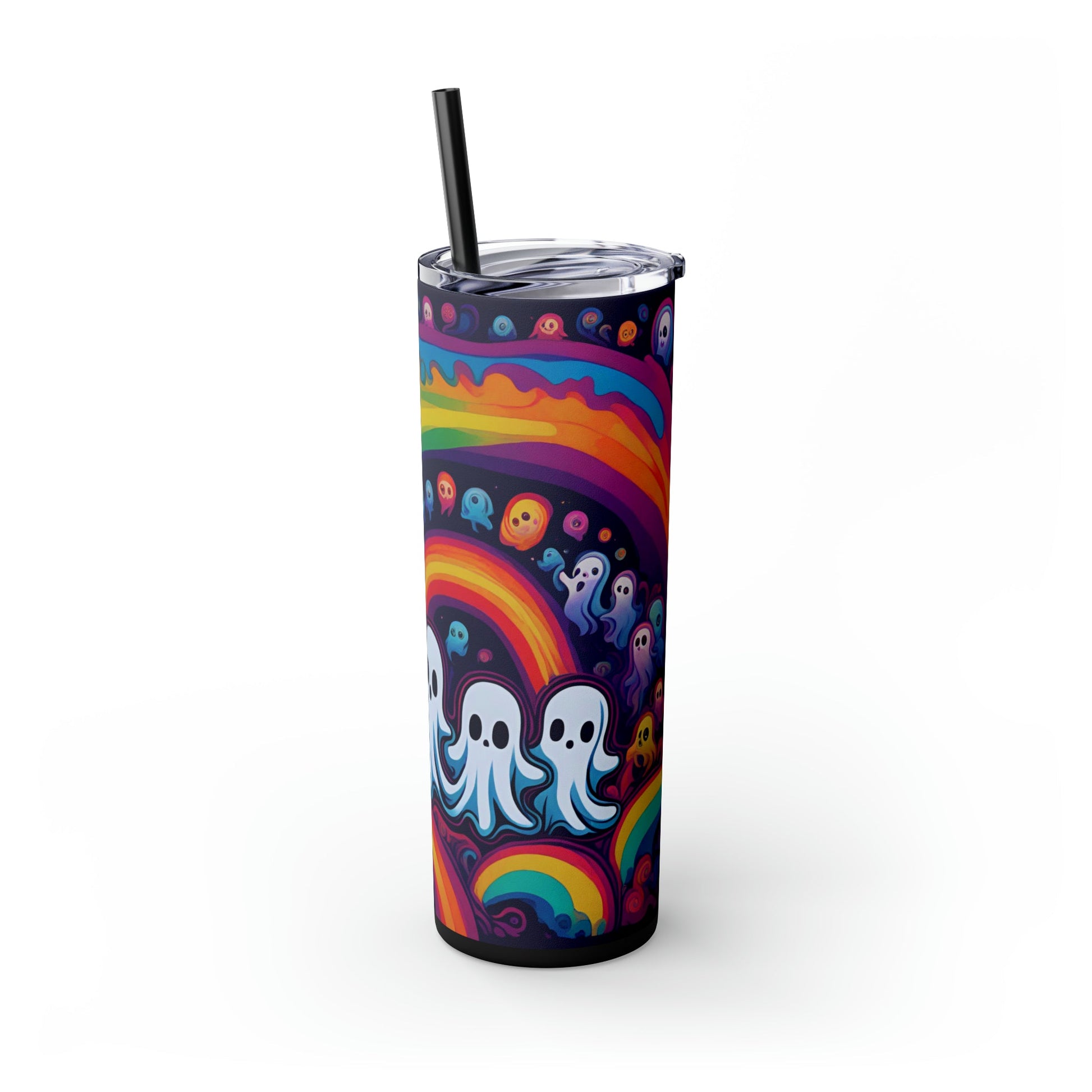 Trippy Rainbow Ghosts Skinny Tumbler with Straw, 20oz - Moon & Starr Handcrafted Jewelry && More!