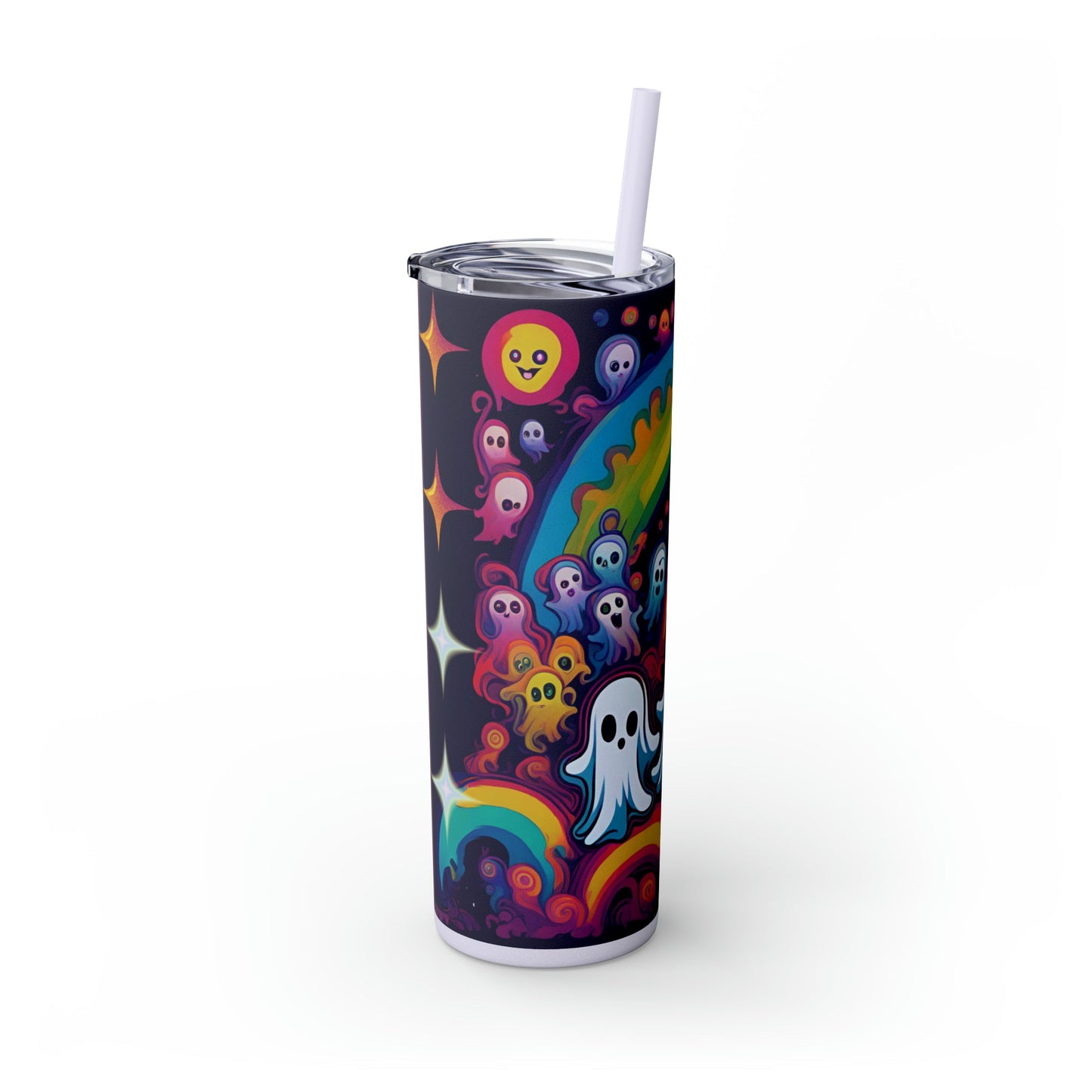 Trippy Rainbow Ghosts Skinny Tumbler with Straw, 20oz - Moon & Starr Handcrafted Jewelry && More!