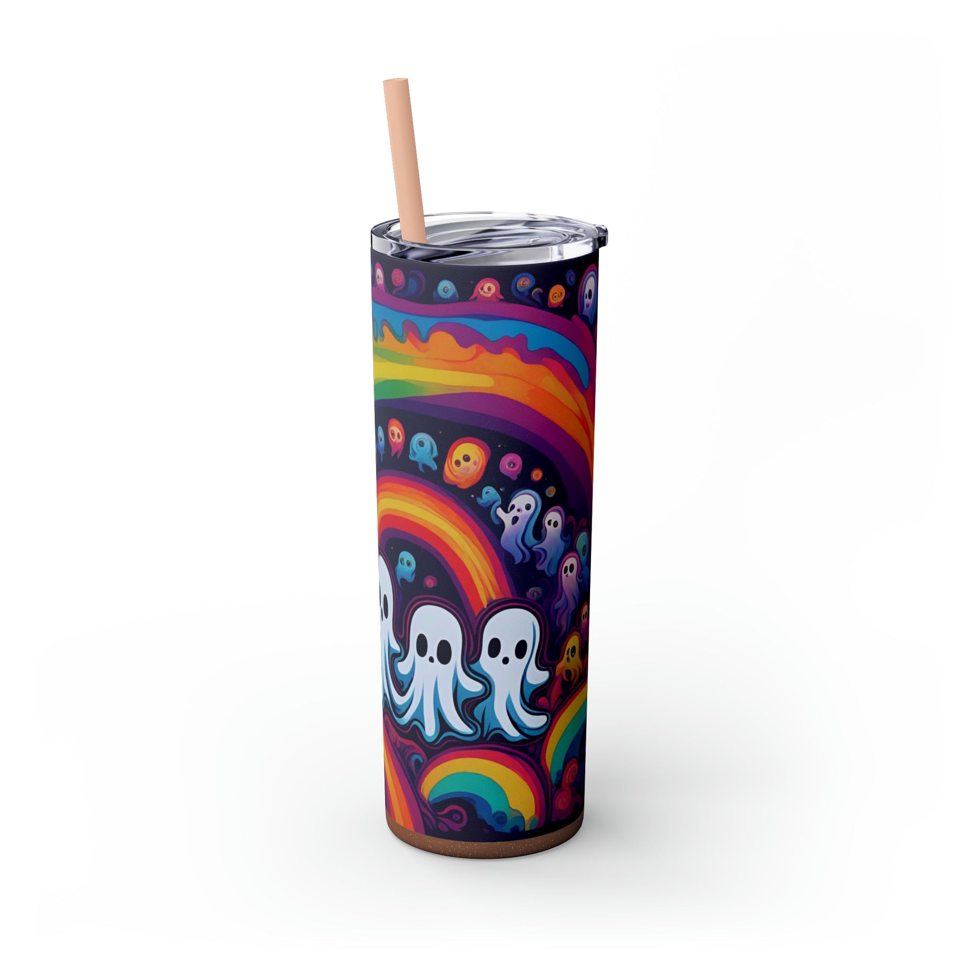 Trippy Rainbow Ghosts Skinny Tumbler with Straw, 20oz - Moon & Starr Handcrafted Jewelry && More!