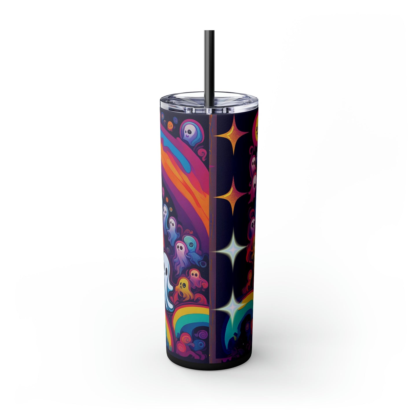 Trippy Rainbow Ghosts Skinny Tumbler with Straw, 20oz - Moon & Starr Handcrafted Jewelry && More!